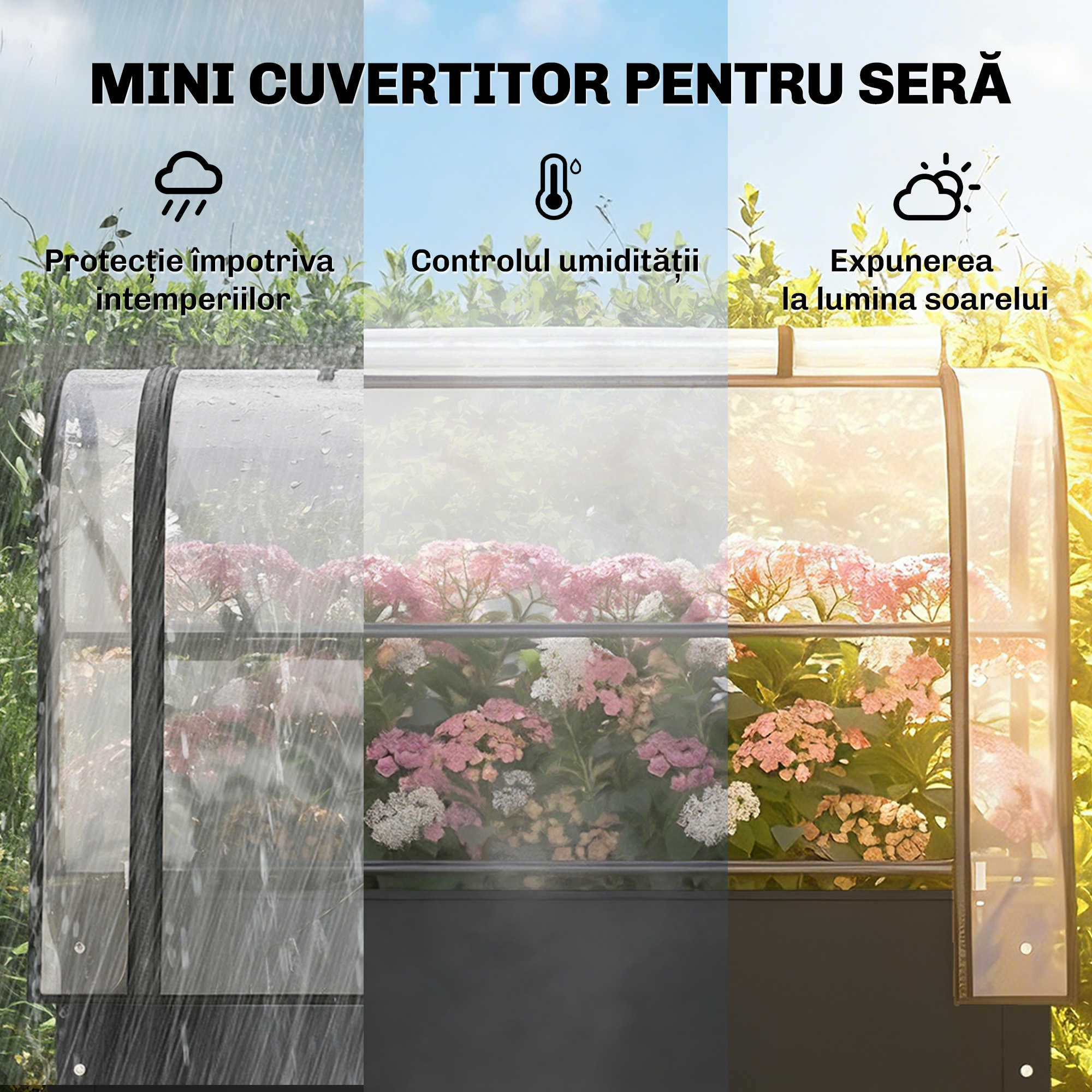  Jardiniera Ridicata cu Mini Sera si Orificiu de Drenare, 100x49x136 cm, Negru [3]