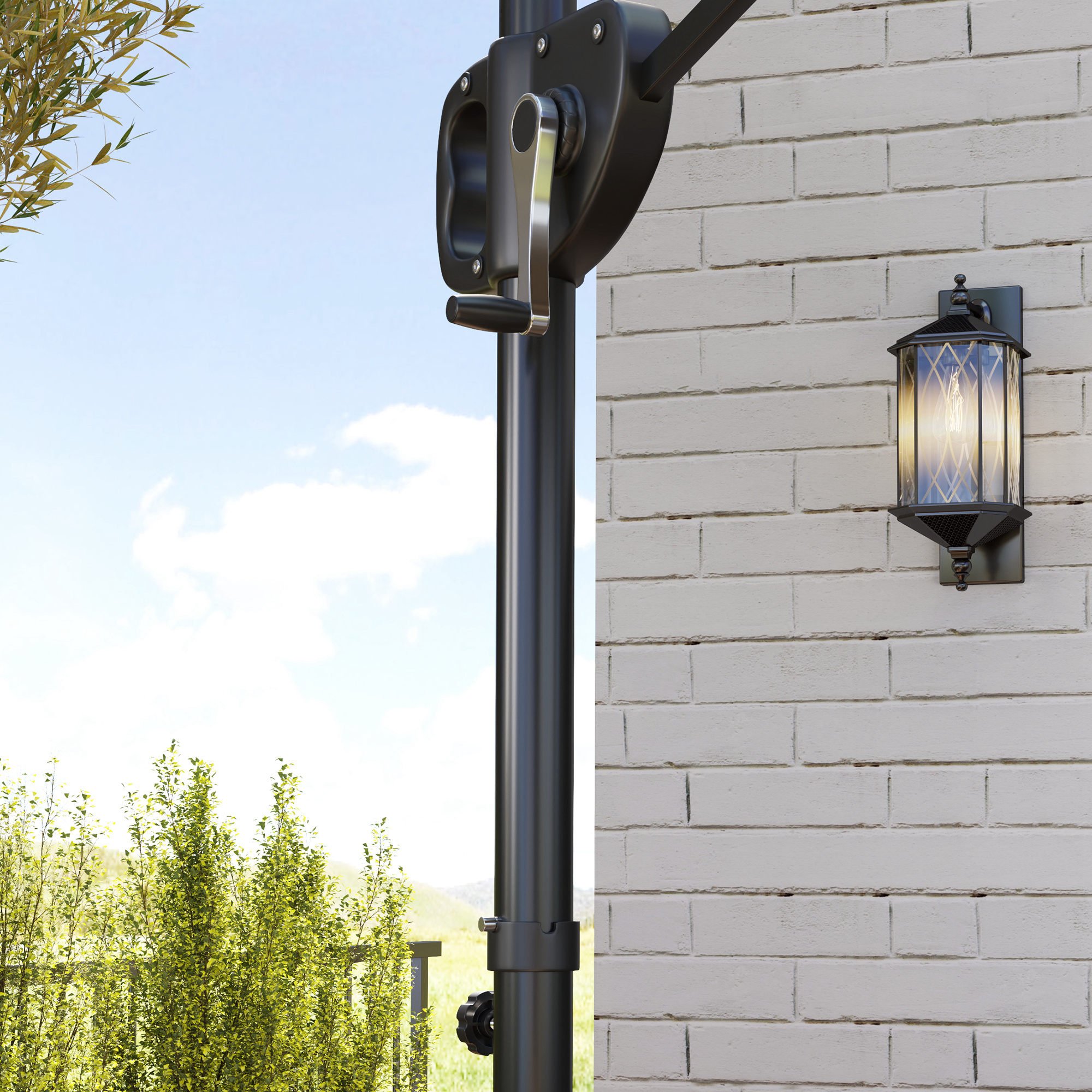  Umbrela Suspendata 2.5x2.5 m cu Baza Umpluta, Manivela si Cap inclinabil, Gri inchis [8]