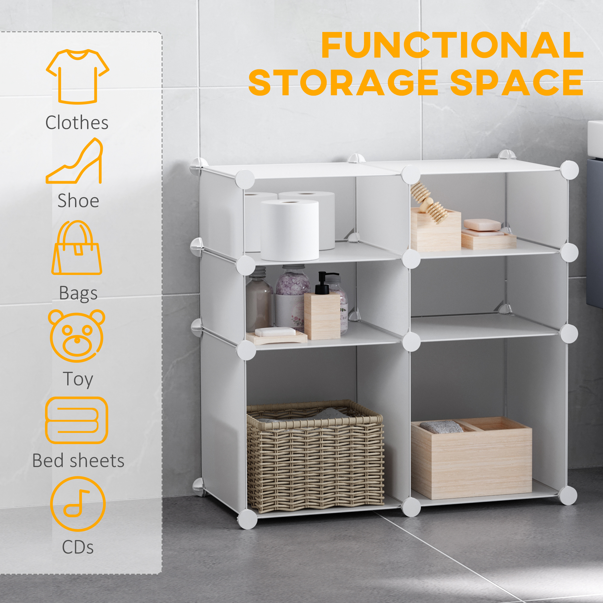  Dulap Haine Dulap Pantofi Modular din Plastic 6 Cuburi Alb, 75x37x73cm [4]