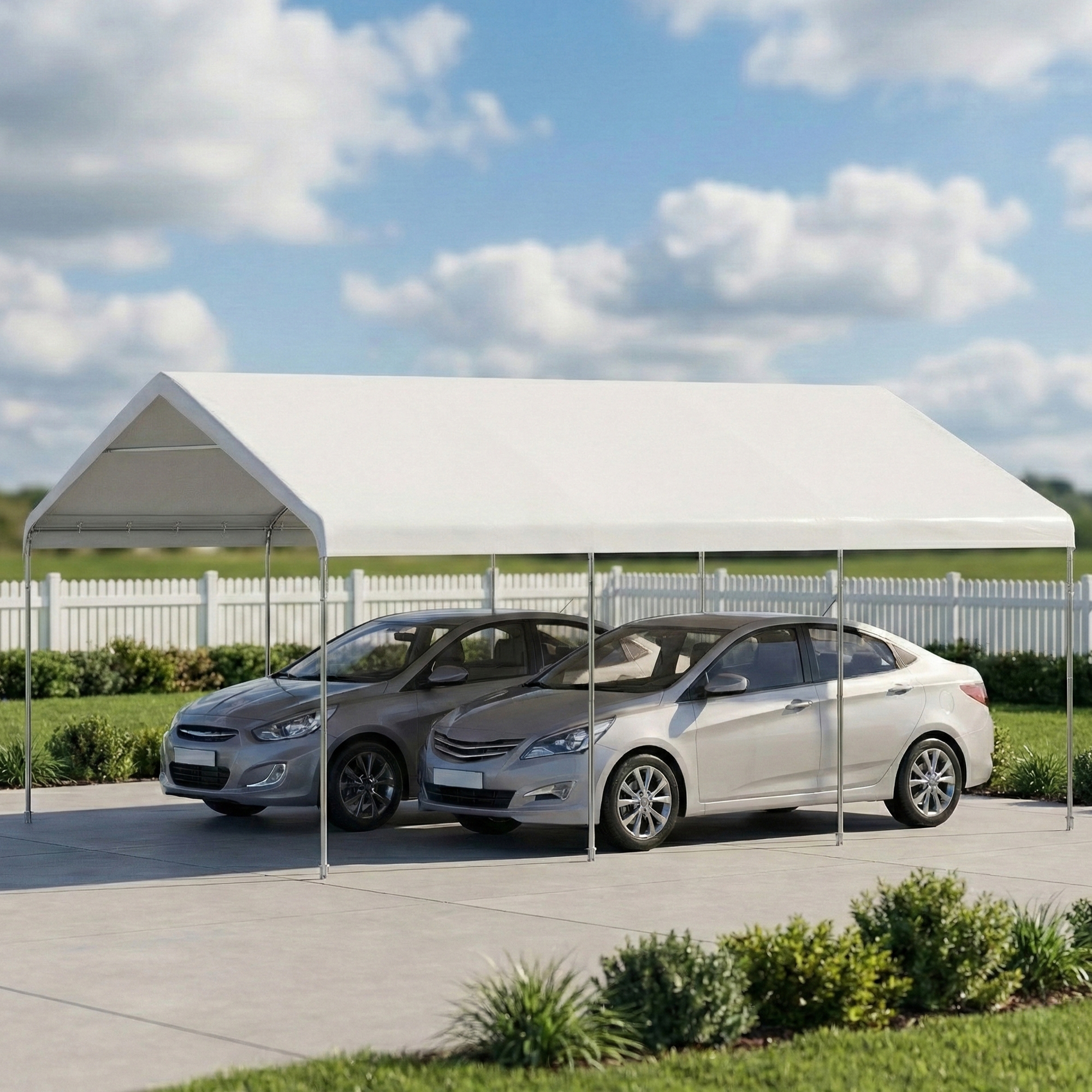  Garaj 5x6m, Portabil, Cadru din Otel Galvanizat pentru Masini/Camioane, Crem [8]