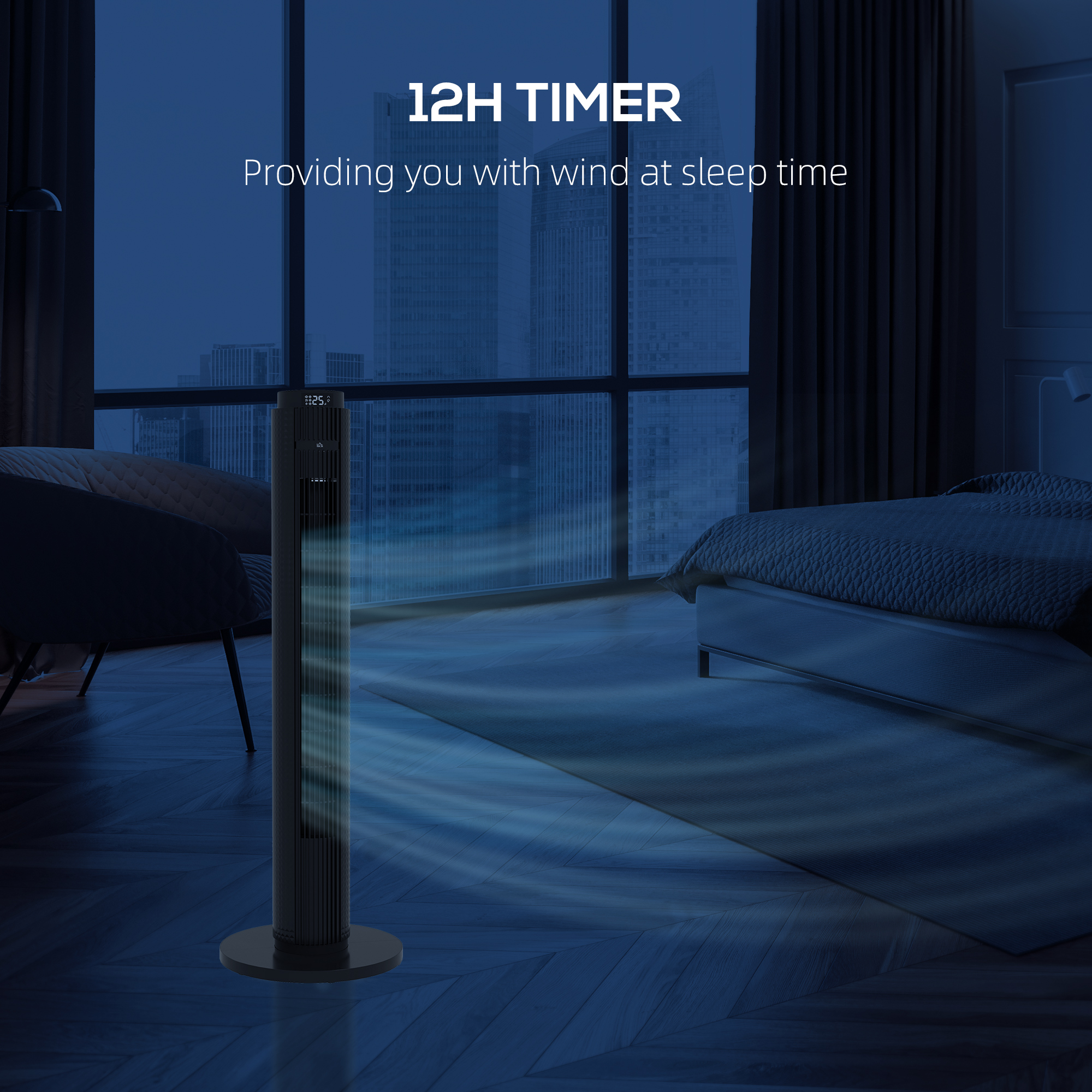  Ventilator turn 45W cu 4 moduri si 3 viteze, cu timer de 12h, din ABS, Ø31.5x96 cm, negru [6]