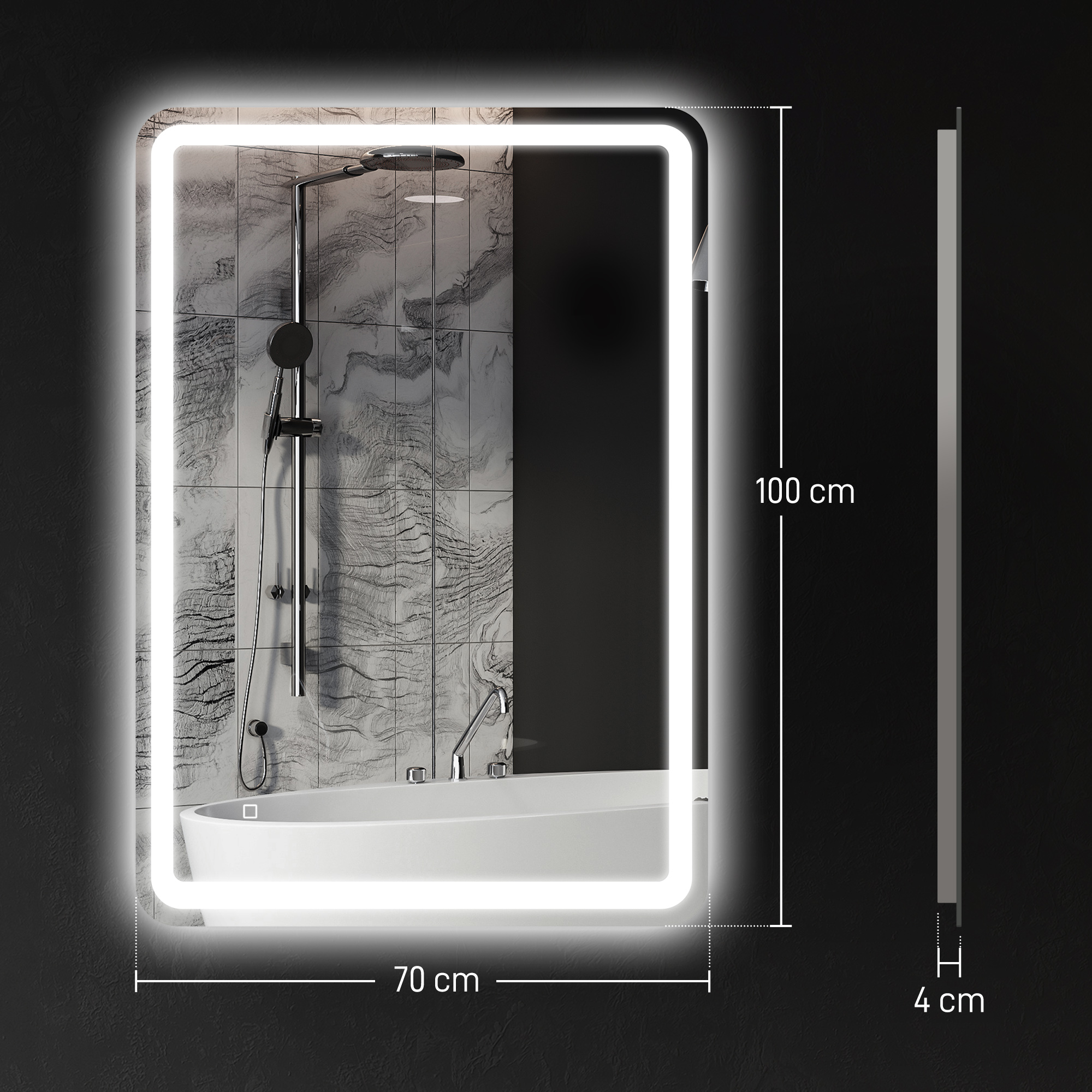  Oglinda de Baie Touch 70x100 cm cu LED 3 Tonuri de Lumina si Antiaburire [2]