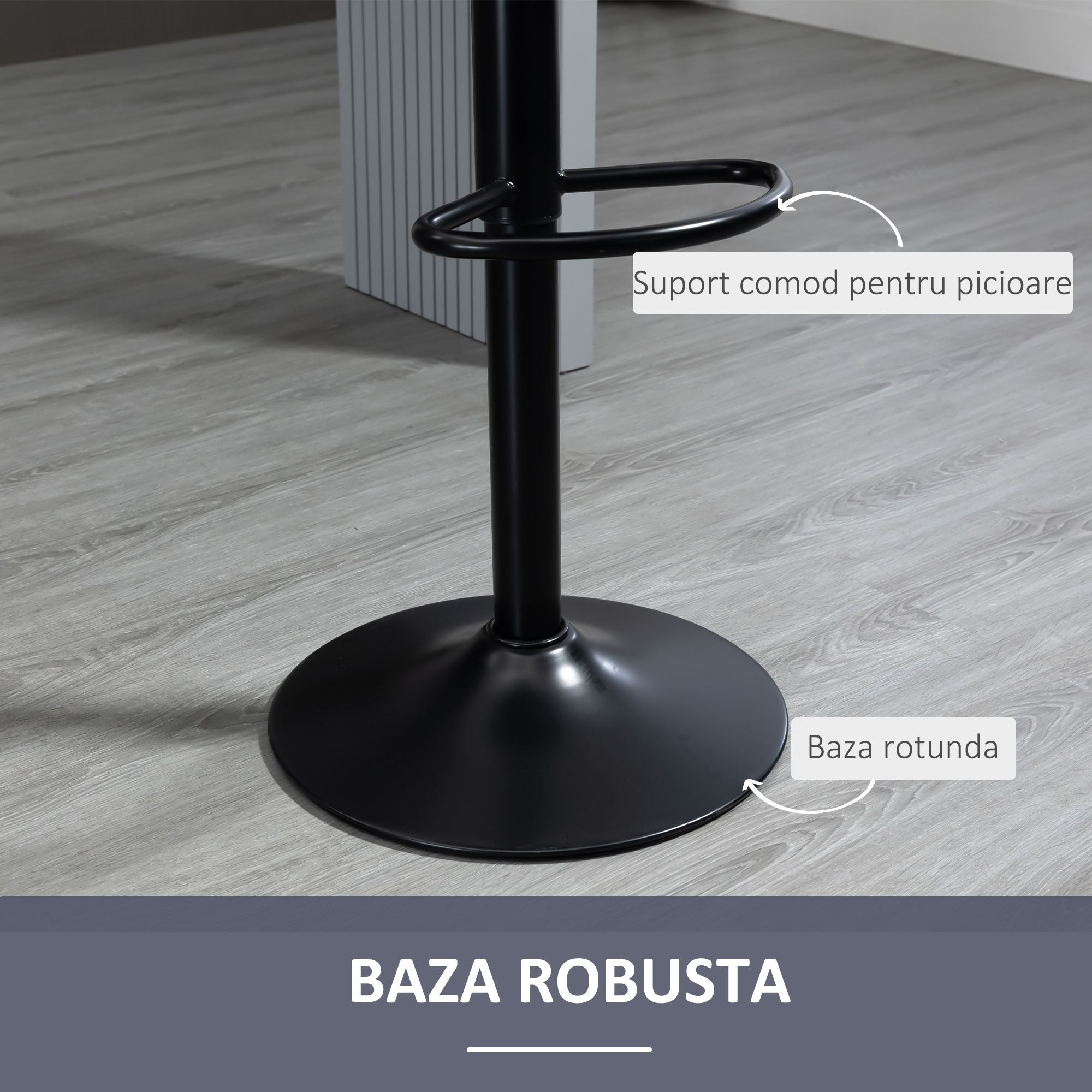  Set de 2 scaune de bar cu efect de catifea cu spatar si suport pentru picioare, 43x45x81-101cm, gri [5]