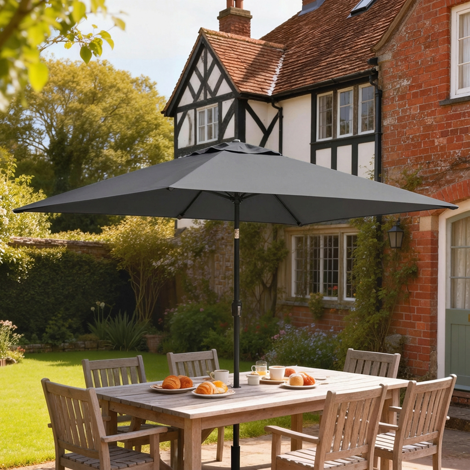  Umbrela dreptunghiulara de gradina 3x2 m cu manivela, din metal si poliester, gri inchis [1]