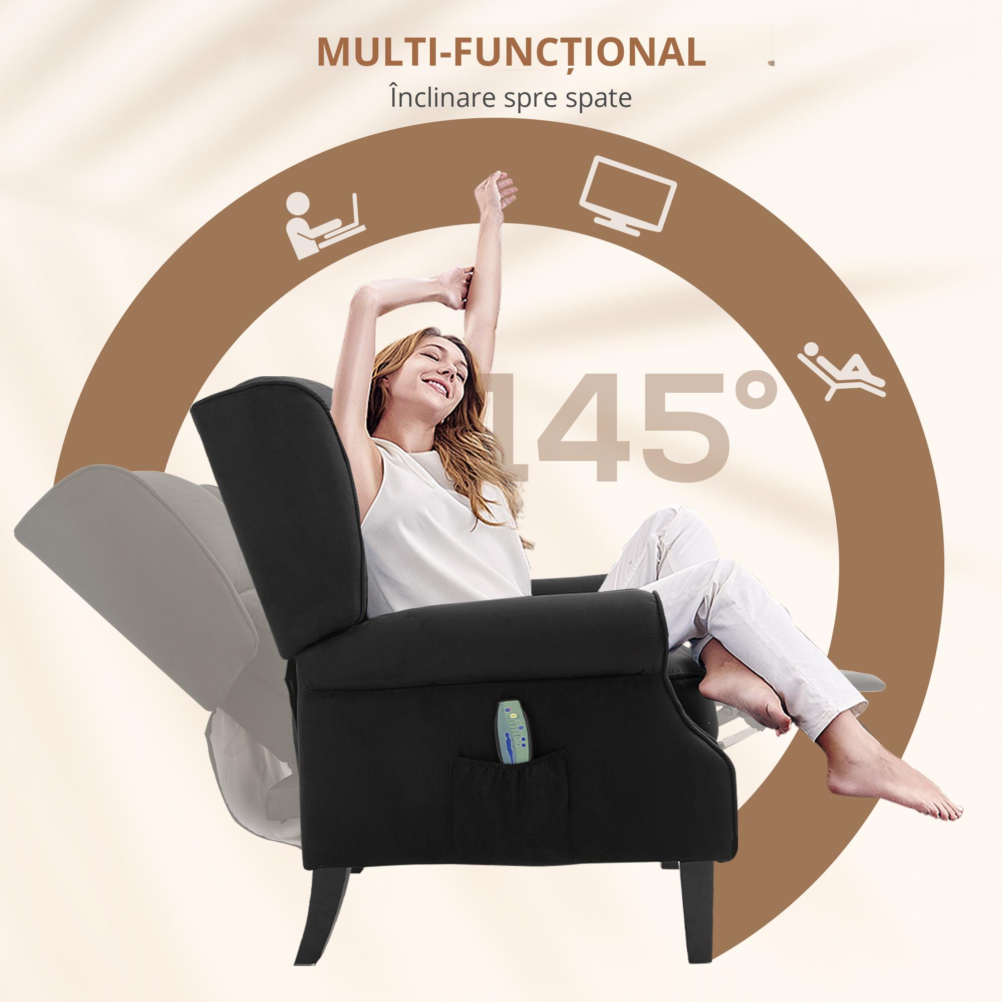 Fotoliu cu Masaj Relaxare cu inclinare, Functie de incalzire si Telecomanda, 78x83x101 cm, Negru [6]