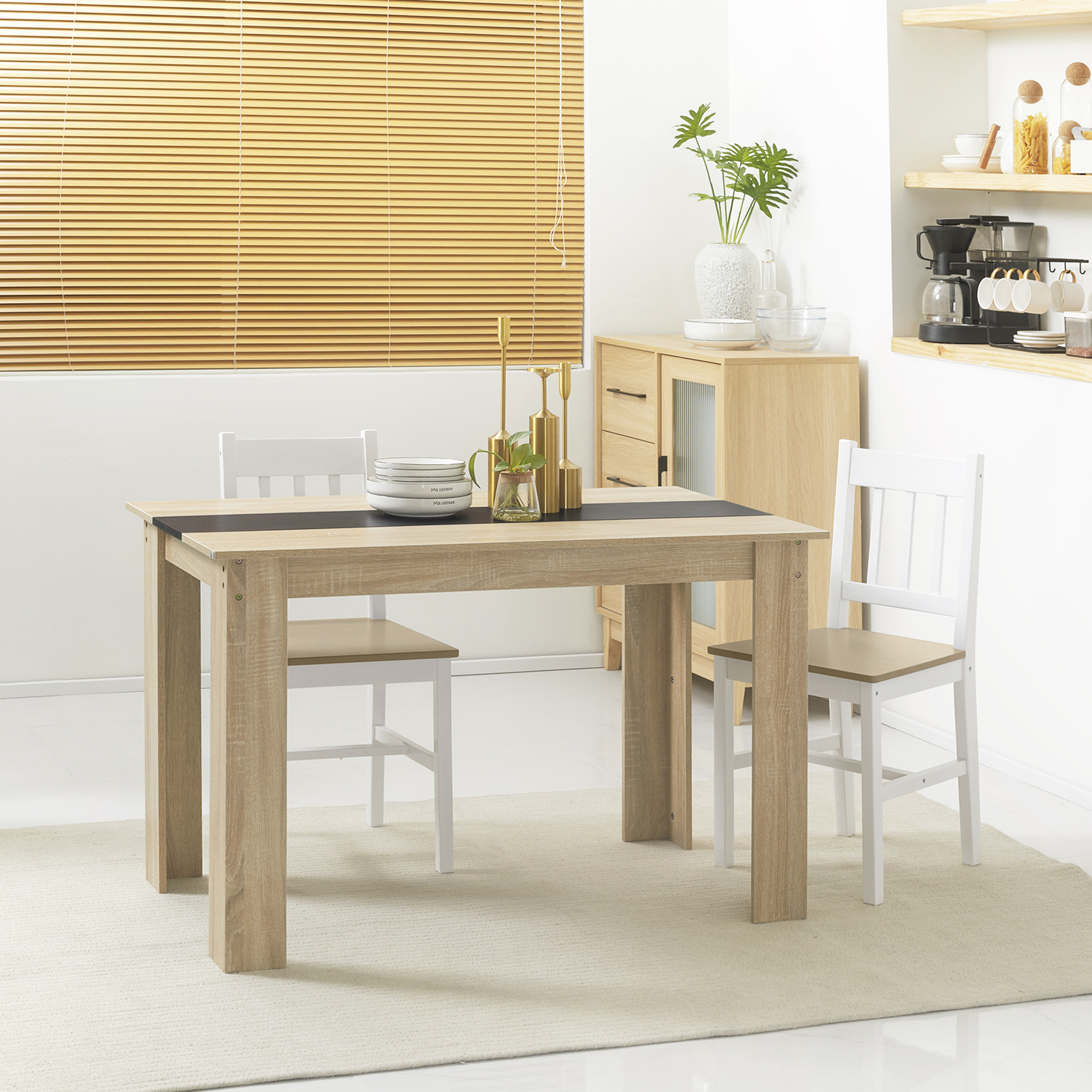  Masa de sufragerie moderna din lemn pentru 4-6 persoane, 120x69x75cm, culoare negru si lemn [1]