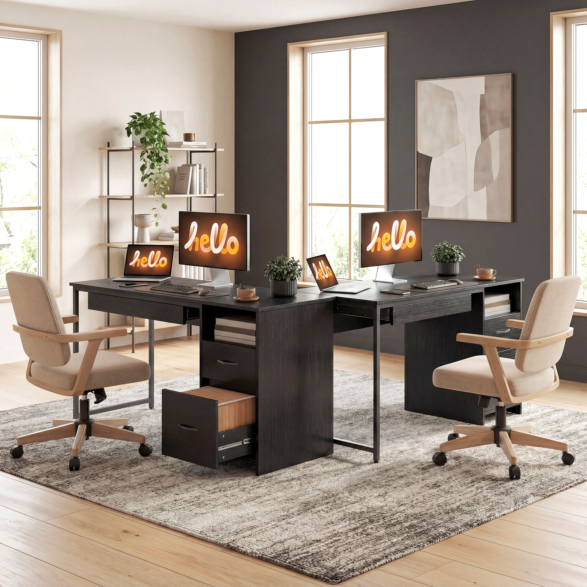  Birou pentru Computer, 120x52.3 cm, Birou Compact cu Suport pentru Tastatura, Compartiment Deschis si Sertare pentru Documente A4, Scrisoare, Legal, Birou Modern pentru Acasa sau Birou, Negru [6]