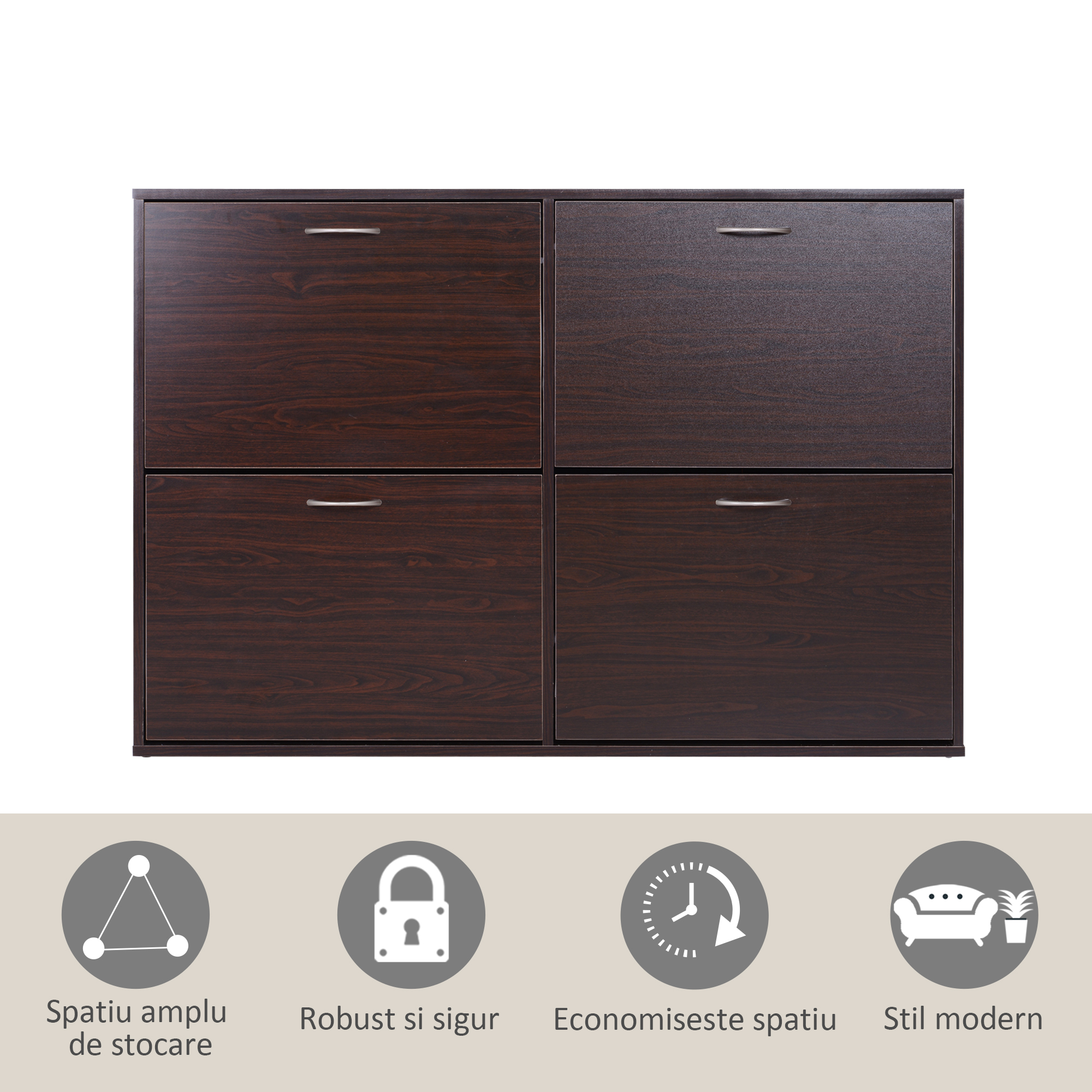  Pantofar Economisire Spatiu pentru 24 de Perechi, cu Rafturi Reglabile si 4 Sertare, din Lemn, 120x24x81cm, Maro [6]