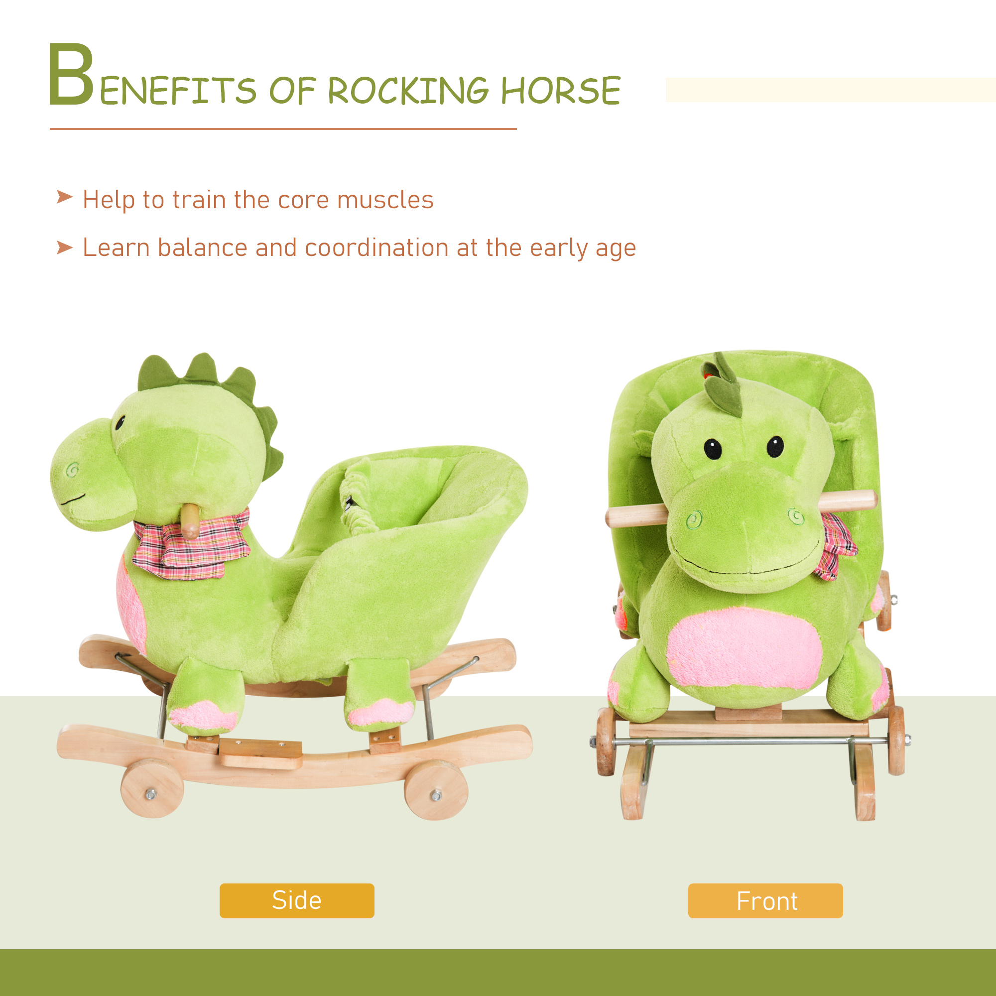  Cal Balansoar cu Roti sub Forma de Dragon pentru copii 18-36 luni Verde [5]