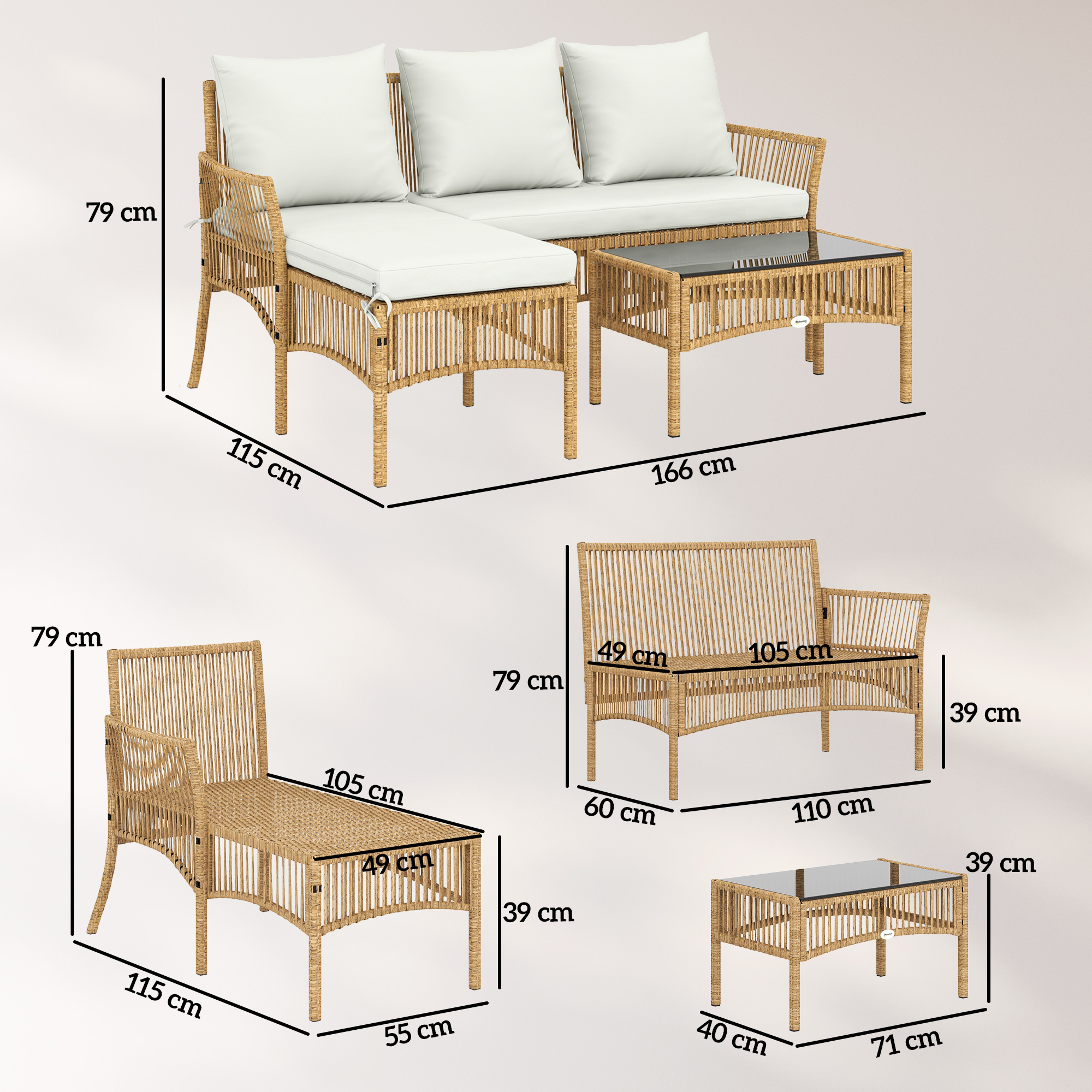  Set de Mobilier de Gradina, Set de Gradina 3 Piese, Crem Natural [2]