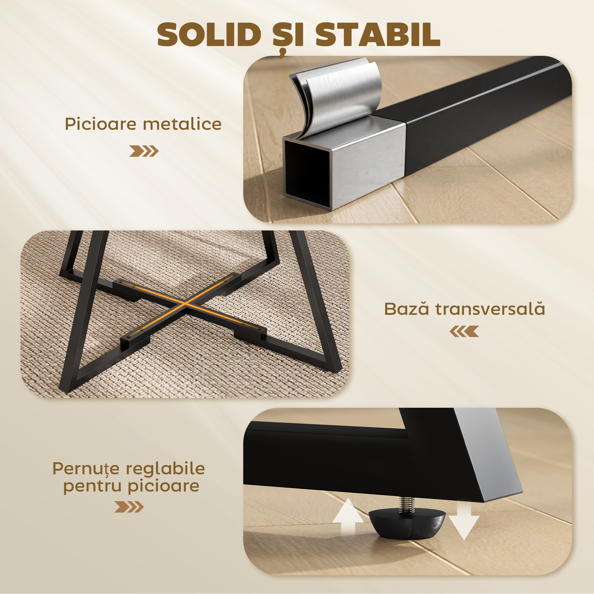  Masa de dining 4 locuri, 100 cm rotunda, bucatarie industriala, polita de depozitare, maro rustic. [6]