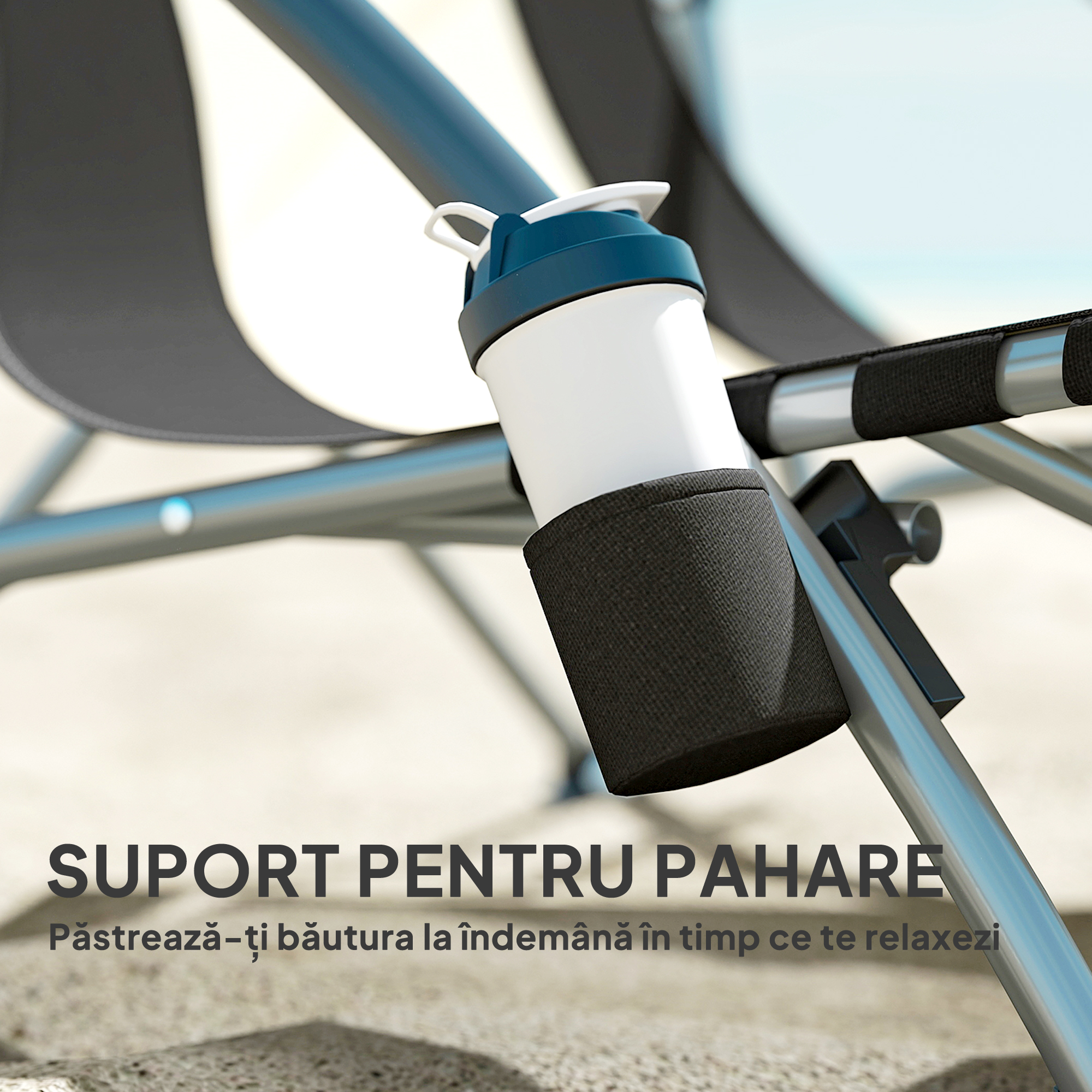  Scaun de Plaja si Camping Pliabil cu Spatar din Plasa, Negru [5]