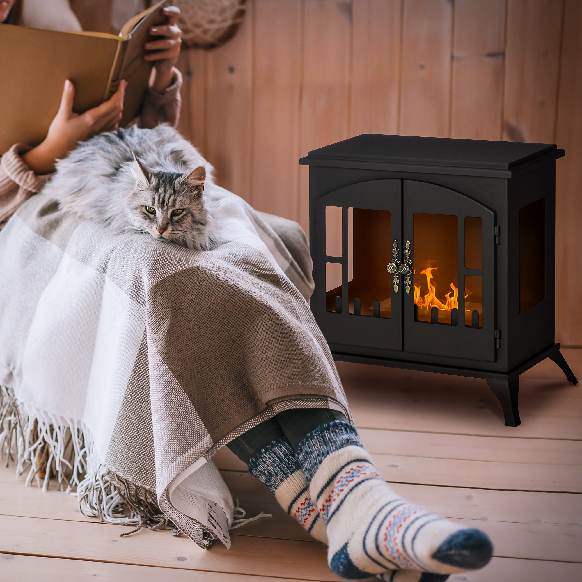  semineu pe Bioetanol, Biosemineu cu Arzator de 0,9L pentru 3 Ore de Ardere, 55x31x55 cm, Negru [1]