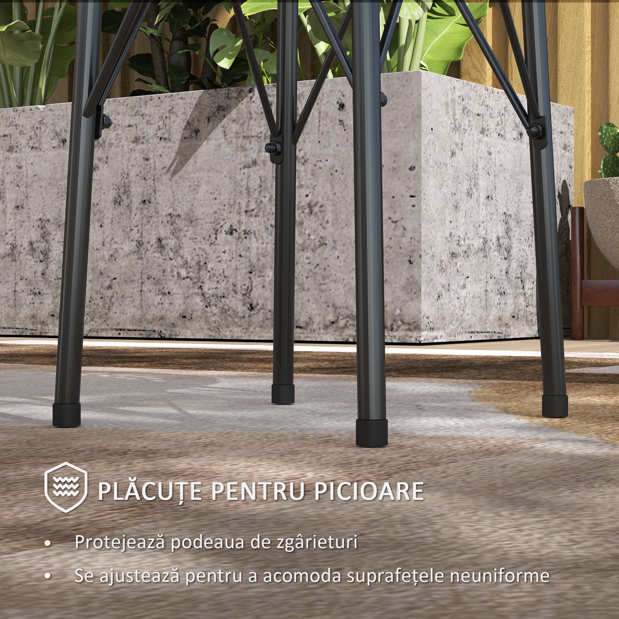  Masuta de Gradina cu Intarsii Florale si Frunze, Masa de Exterior si Interior, Ø40x50 cm, Negru [5]