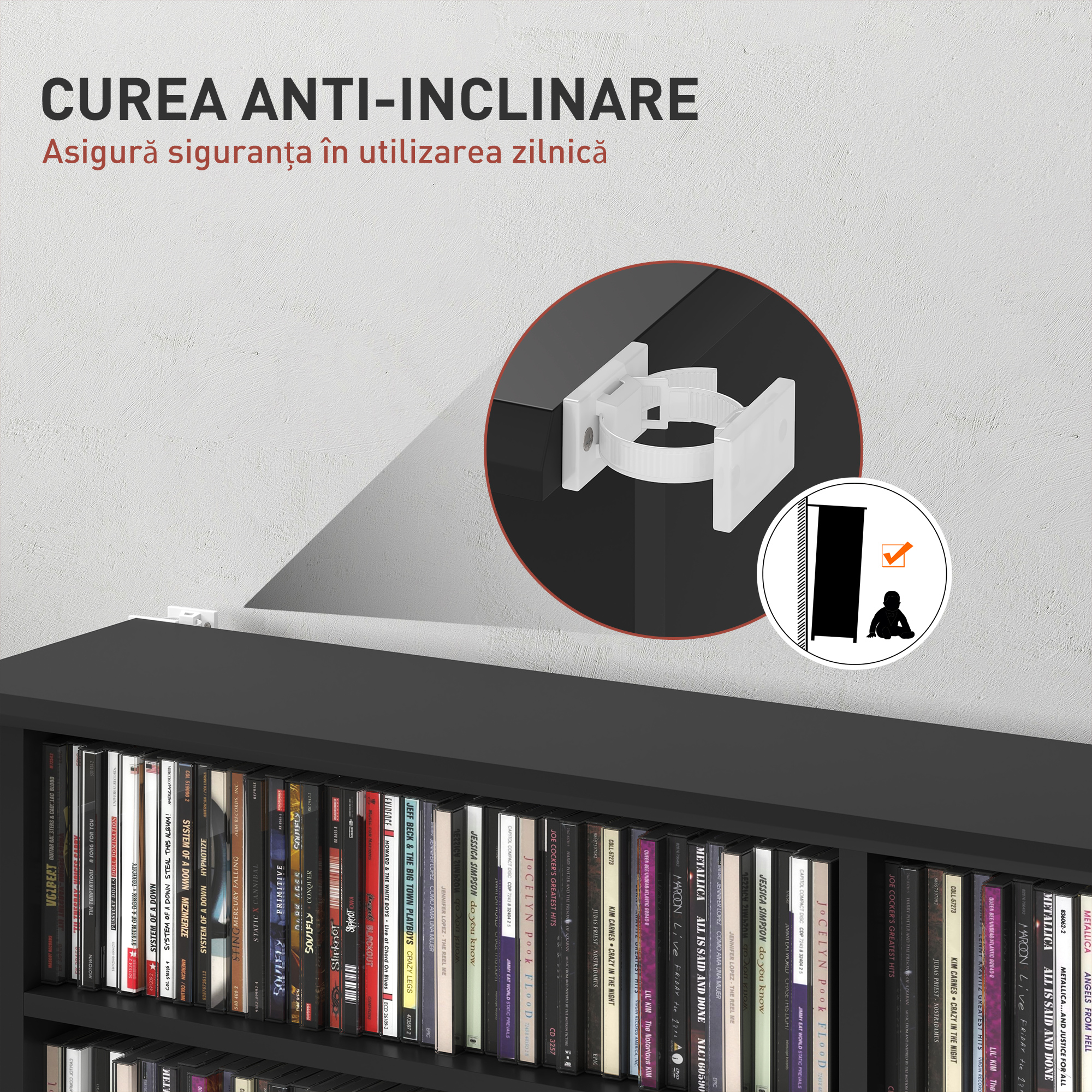  Mobilier Biblioteca cu 16 Rafturi pentru 720 CD-uri din Lemn 106.5x24x126.3 cm Negru [5]