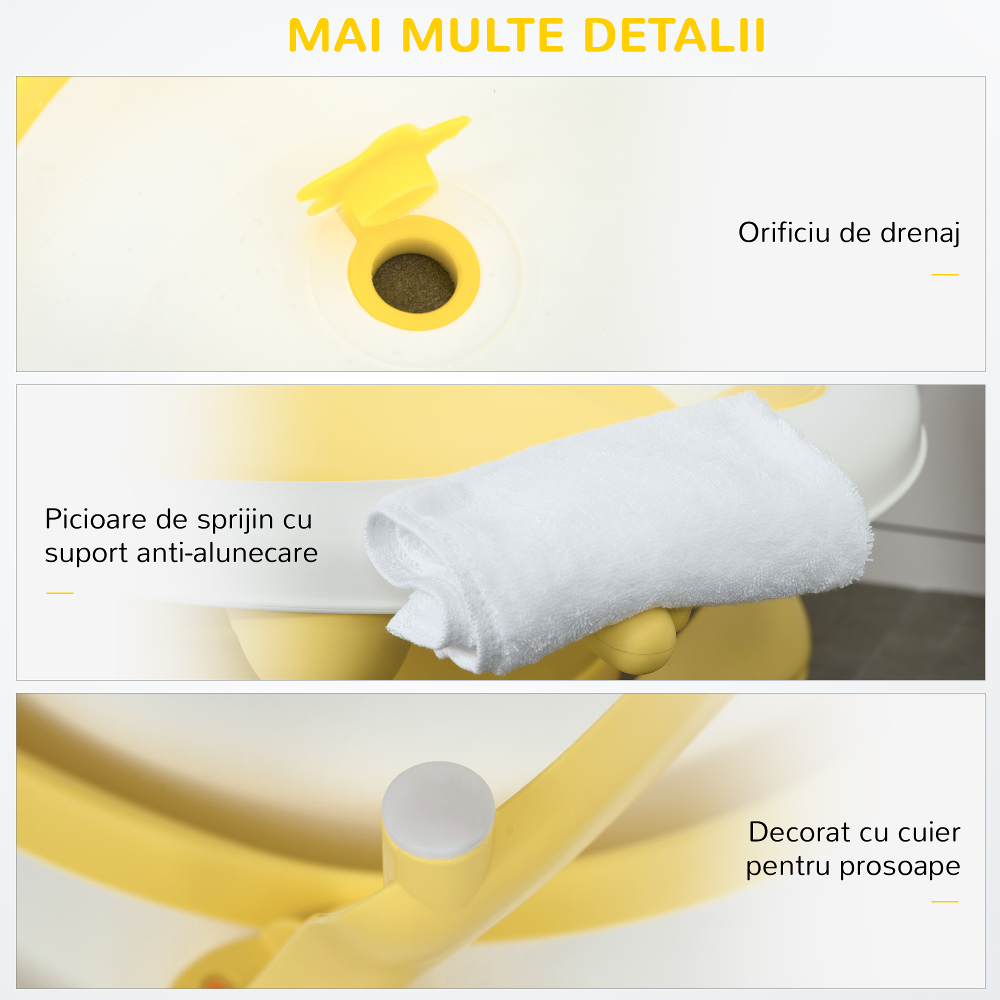  Cadita pentru baita pliabila pentru copii 0-3 ani cu indicator de temperatura si pernuta, 81.5x50.5x23.5 cm, alb [4]