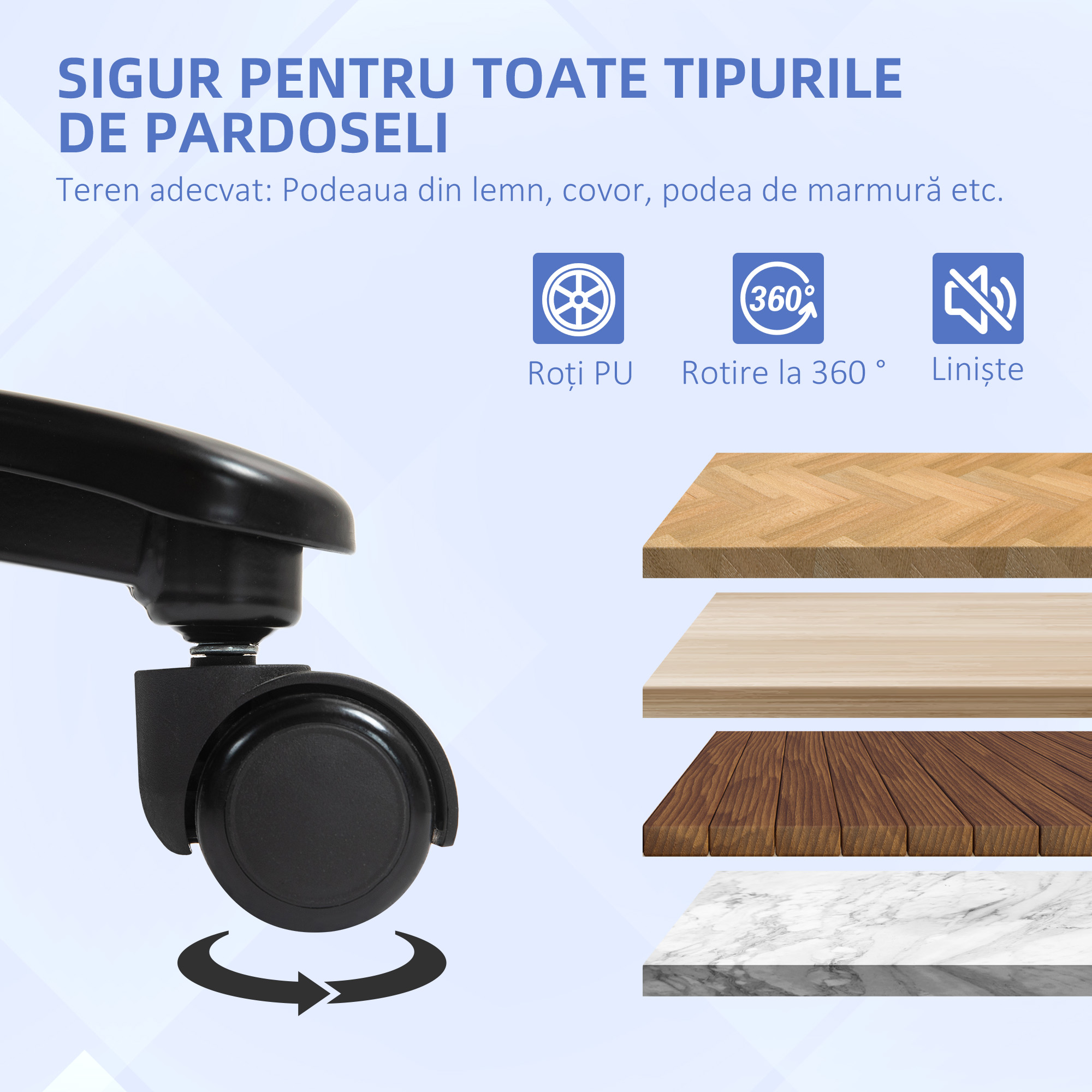  Scaun de Birou cu Spatar inalt si inaltime Reglabila, 68,5x79x117-125 cm, Gri [6]