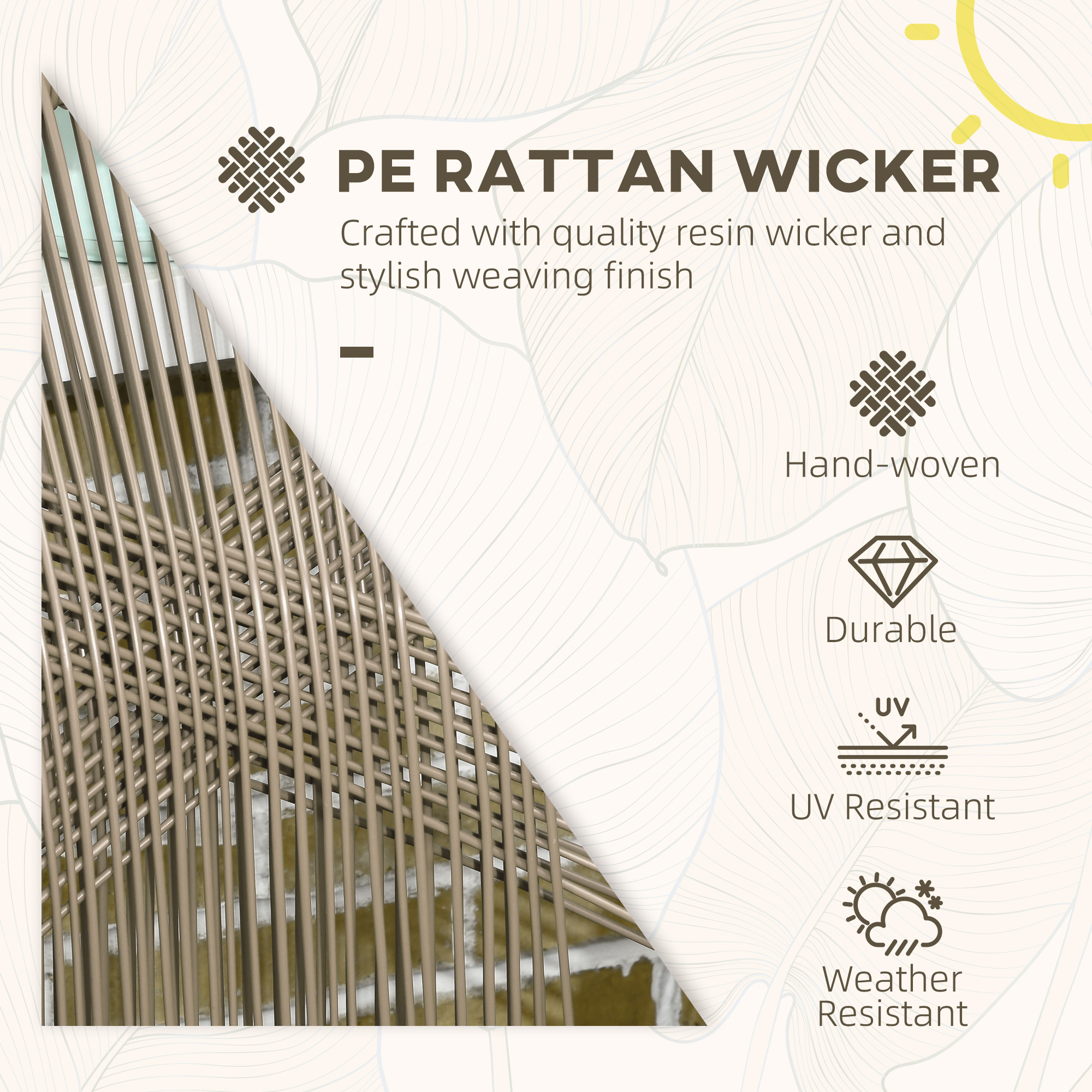  Set Modern din 3 Piese cu Suporturi Ajustabile, Set de Cafea pentru Terasa din impletitura Rotunda, 63x73x78 cm, Gri Deschis [3]