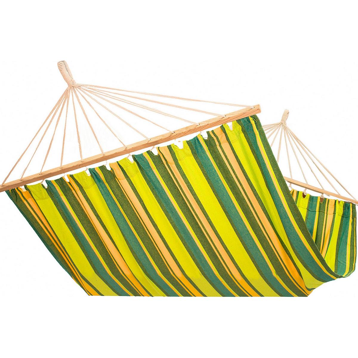 Hamac dublu cu bare din lemn, pentru 2 persoane, bumbac, 150kg, 200x150 cm, verde si galben [13]