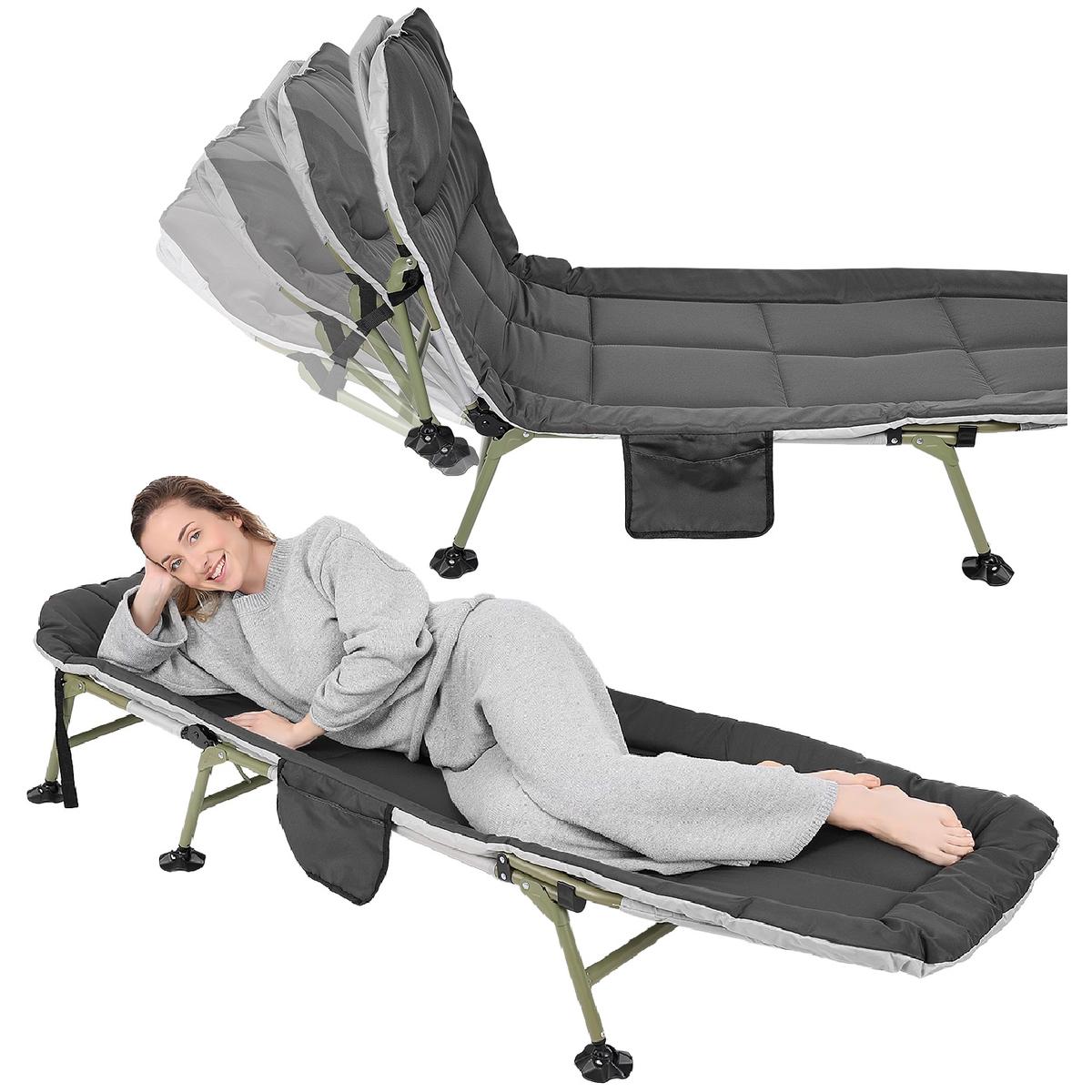 Pat camping turistic, pliabil, Deluxe cu spatar reglabil, maxim 150kg, 190x64x30 cm, gri [6]