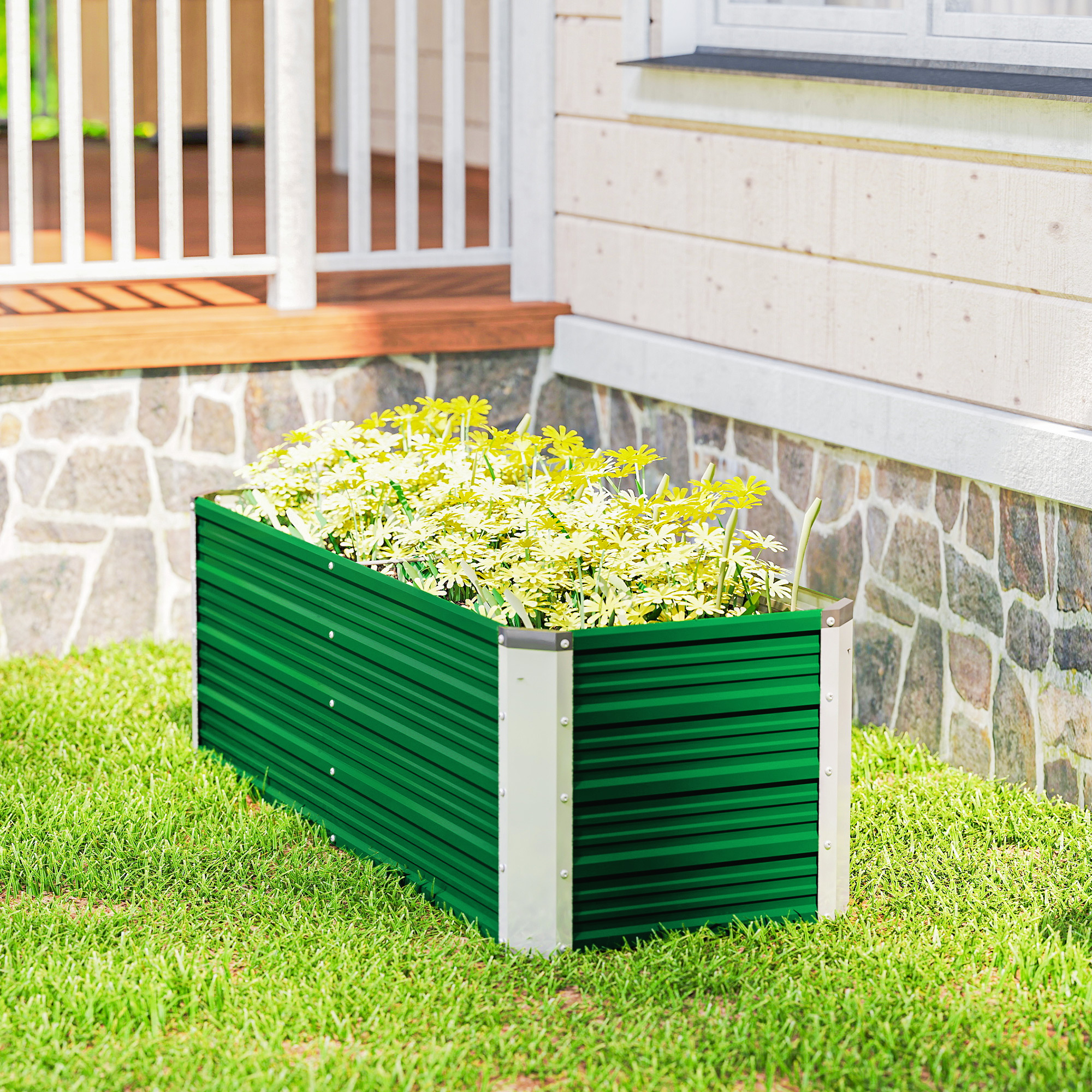  Jardiniera de gradina fara baza, cu 2 zone de cultivare, din otel, 125x47x40 cm, verde [7]