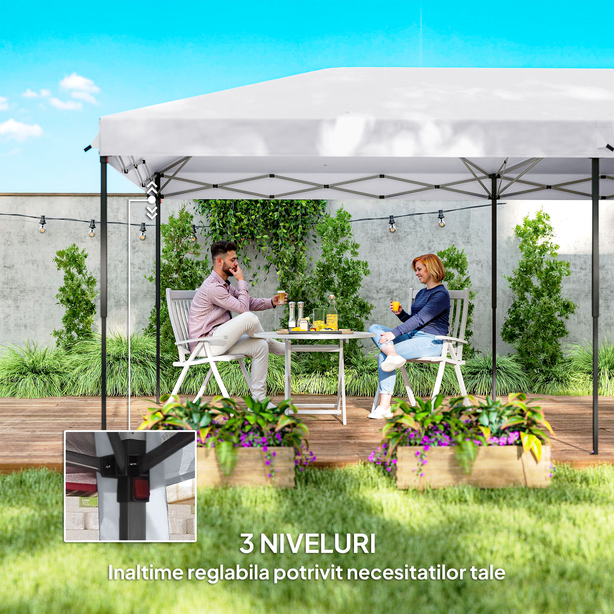  Foisor de gradina cu plasa de tantari, alb, 3x6m [6]