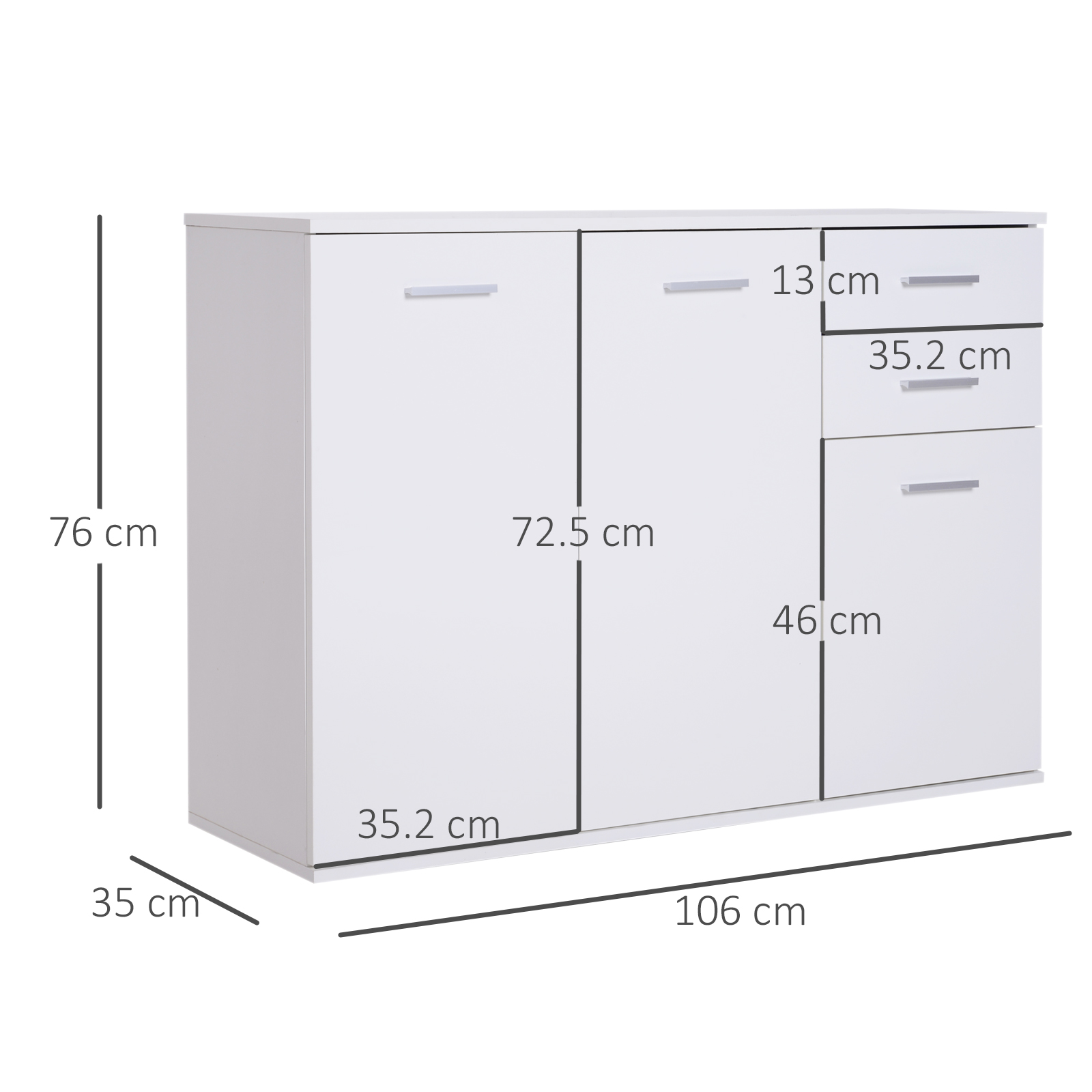  Dulapior cu 3 Usi si 2 Sertare in Lemn Granulat, Alb, 106x35x76cm [2]