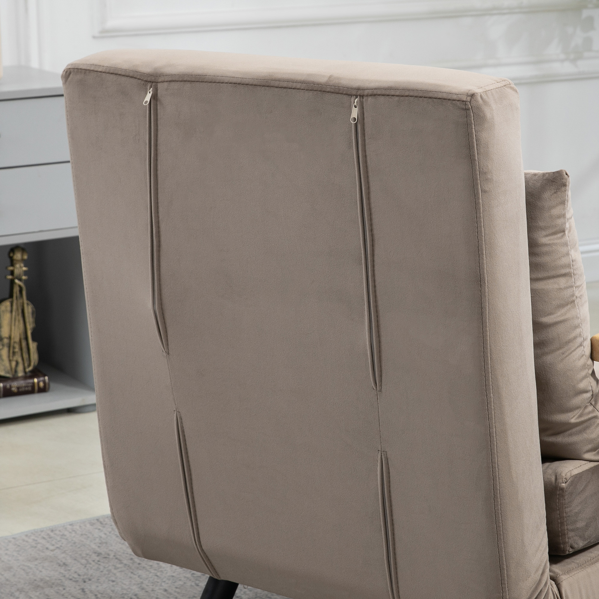  Fotoliu Pat 3 in 1 cu Spatar Reglabil pe 5 Niveluri si Perna, 63x73x81 cm, Gri [7]