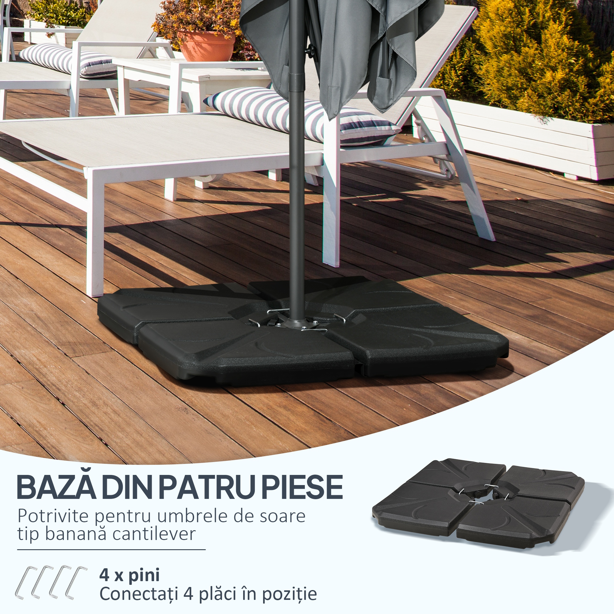  4 bucati baza de umbrela din plastic HDPE, umpluta cu apa si nisip pana la 18 kg, 103x103x8,3 cm, negru [3]
