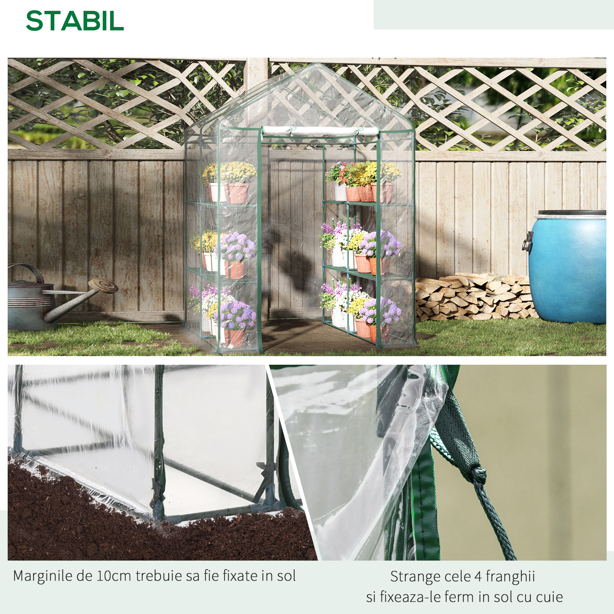  Sera de Gradina, Sera in Aer Liber, Sera de Balcon cu Rafturi pentru Plante Legumicole, 1,43x1,43x1,95 m, Transparenta [4]