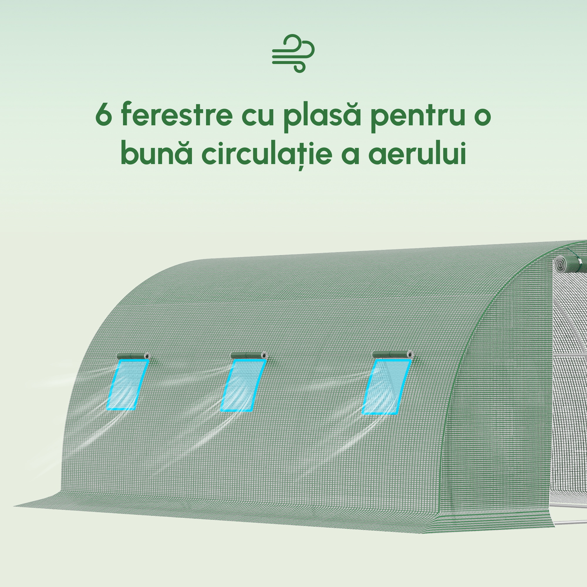  Sera Tunel de Exterior cu Copertina din PE, Usa cu Fermoar si 6 Ferestre, Verde [3]