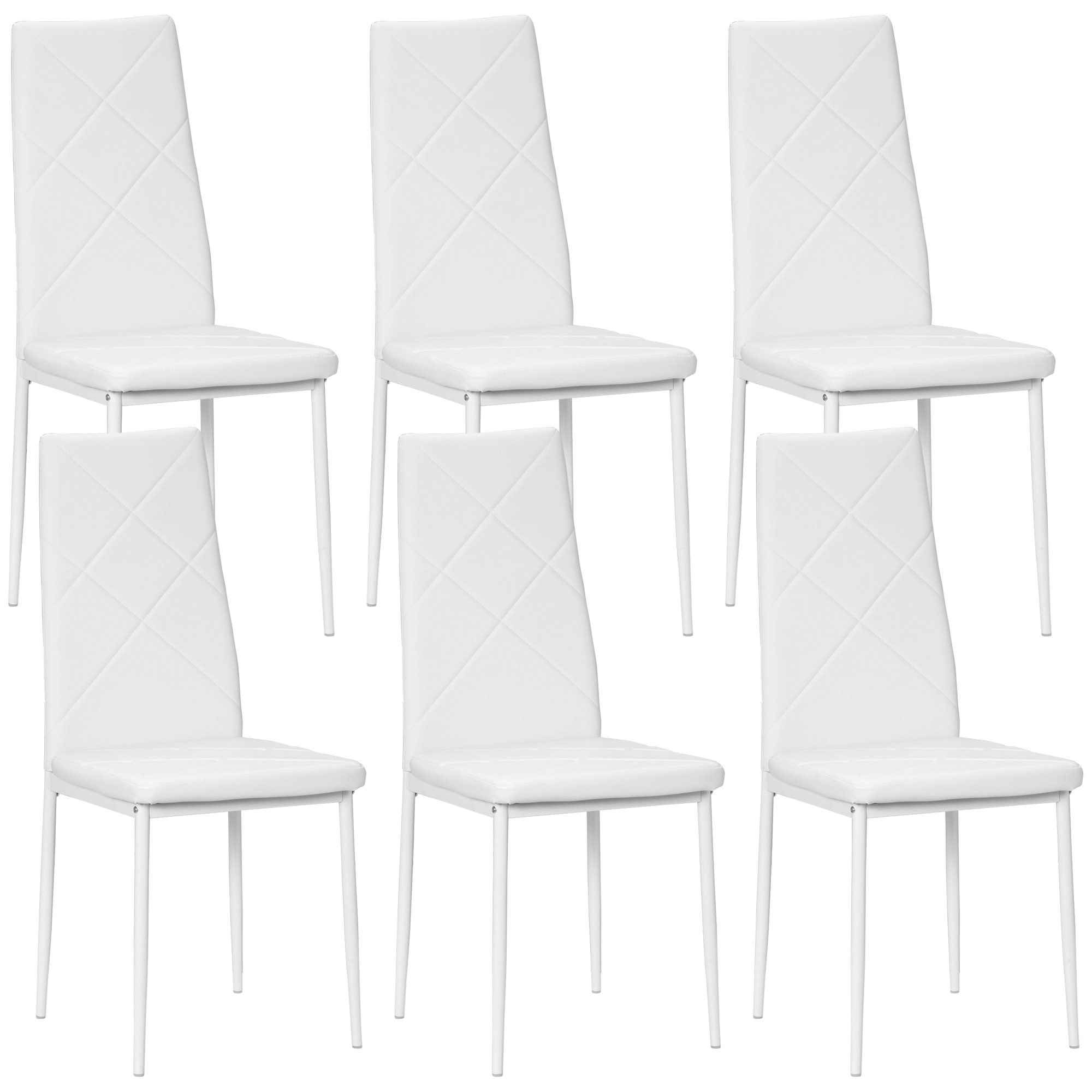 Bucatarie -  Set de 6 Scaune de Dining Moderne cu Spatar inalt din Piele Ecologica si Otel, 41x50x97 cm, Alb