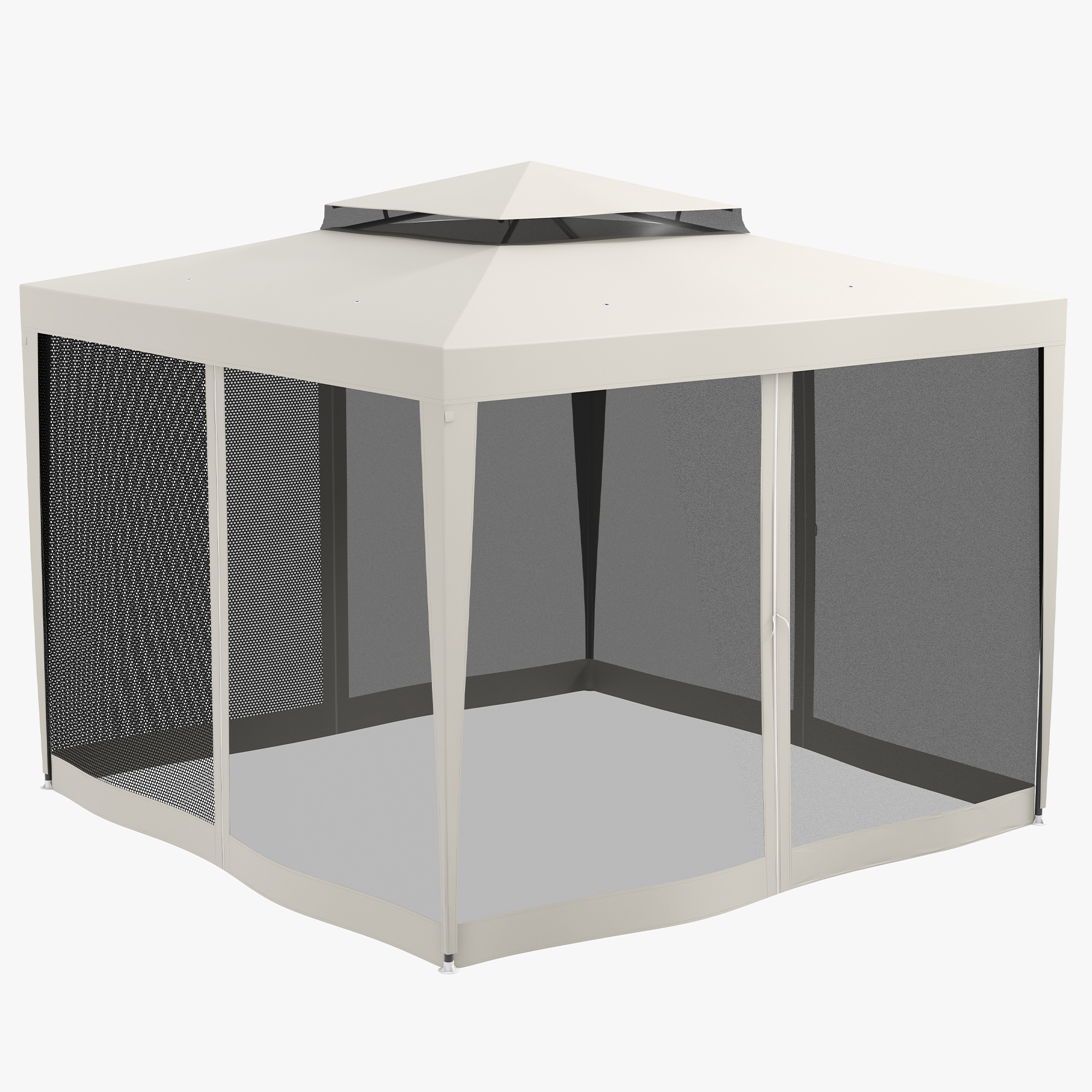  Foisor de Gradina cu Plasa tantari, Foisor cu Acoperis Dublu si Cadru Metalic, 297x297x268 cm, Bej [6]