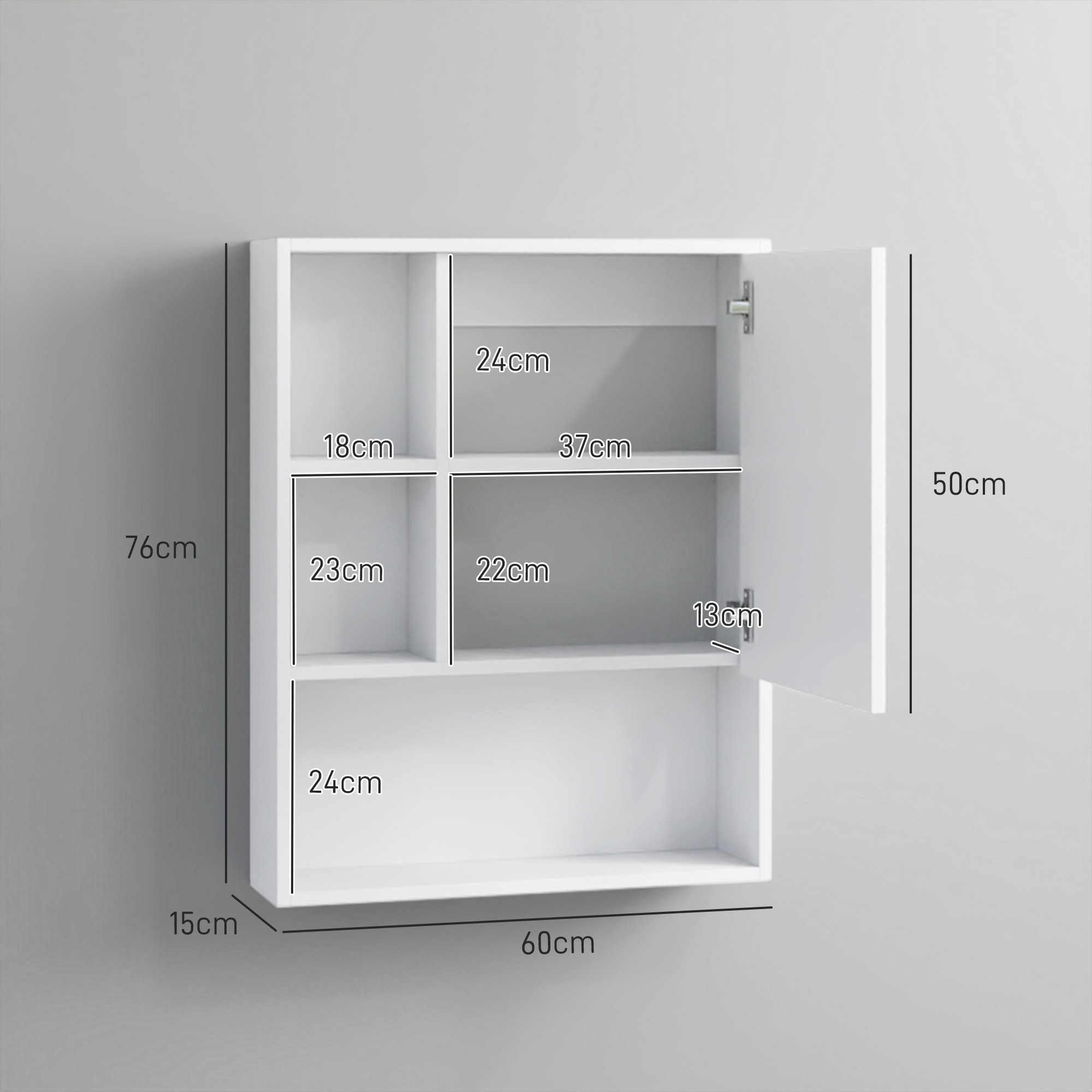  Dulap de Baie cu Oglinda si Rafturi Reglabile, Dulap Suspendat de Baie cu Usa, 60x15x76 cm, Alb [2]