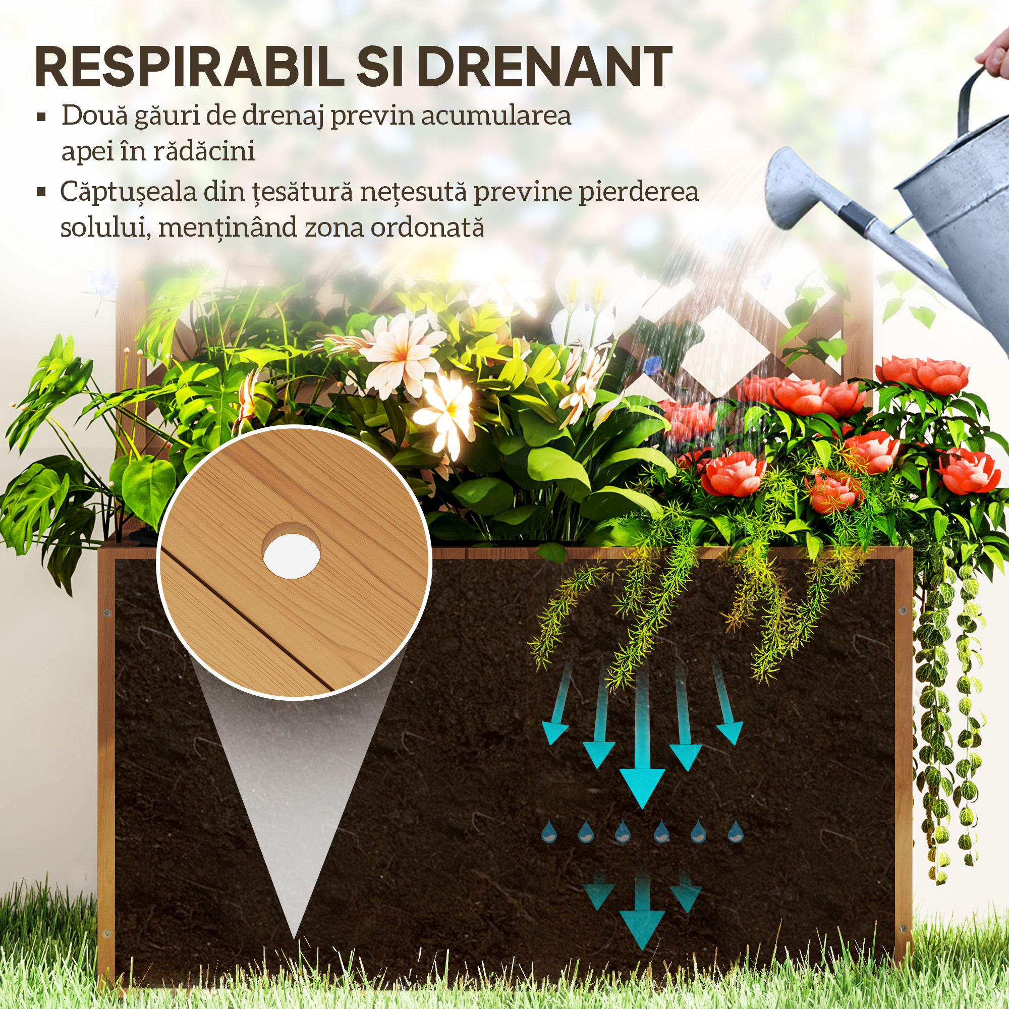  Pat de Gradina Ridicat din Lemn cu Spalier si Pergola 64x33x122 cm [4]