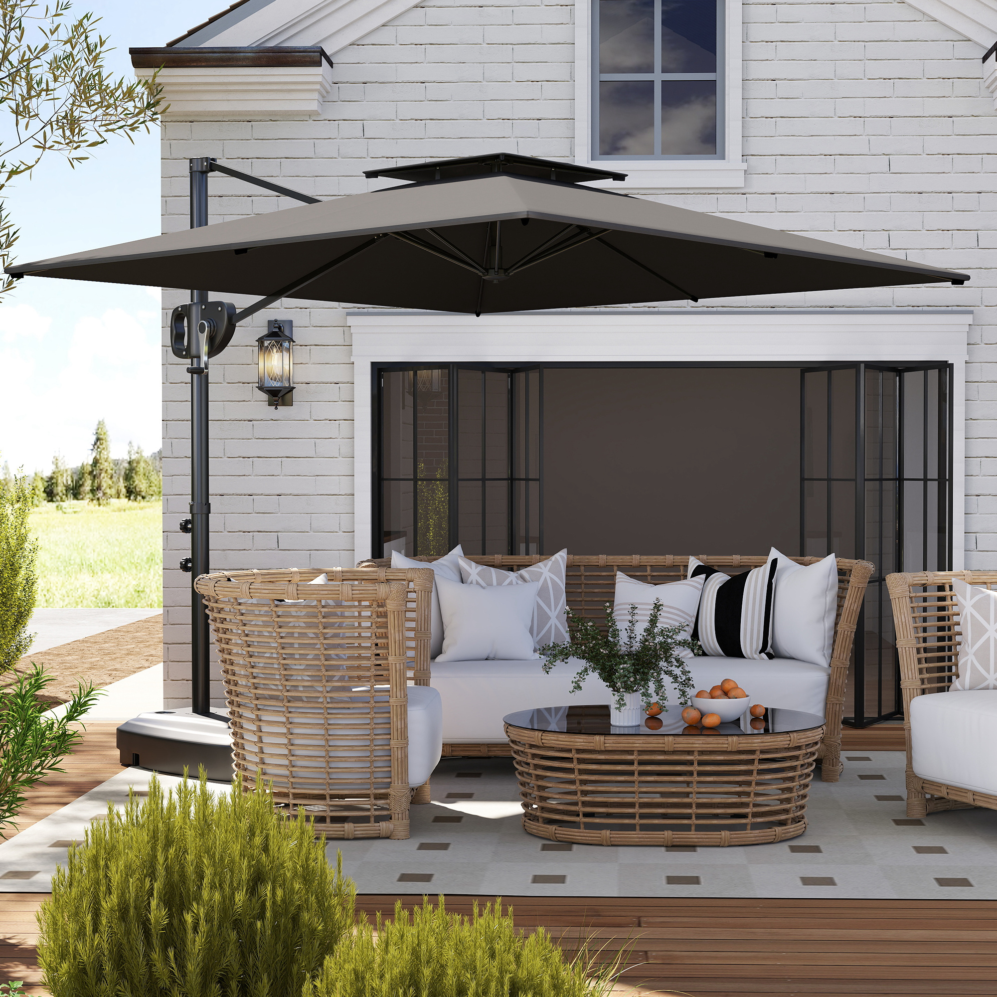  Umbrela Suspendata 2.5x2.5 m cu Baza Umpluta, Manivela si Cap inclinabil, Gri inchis [1]