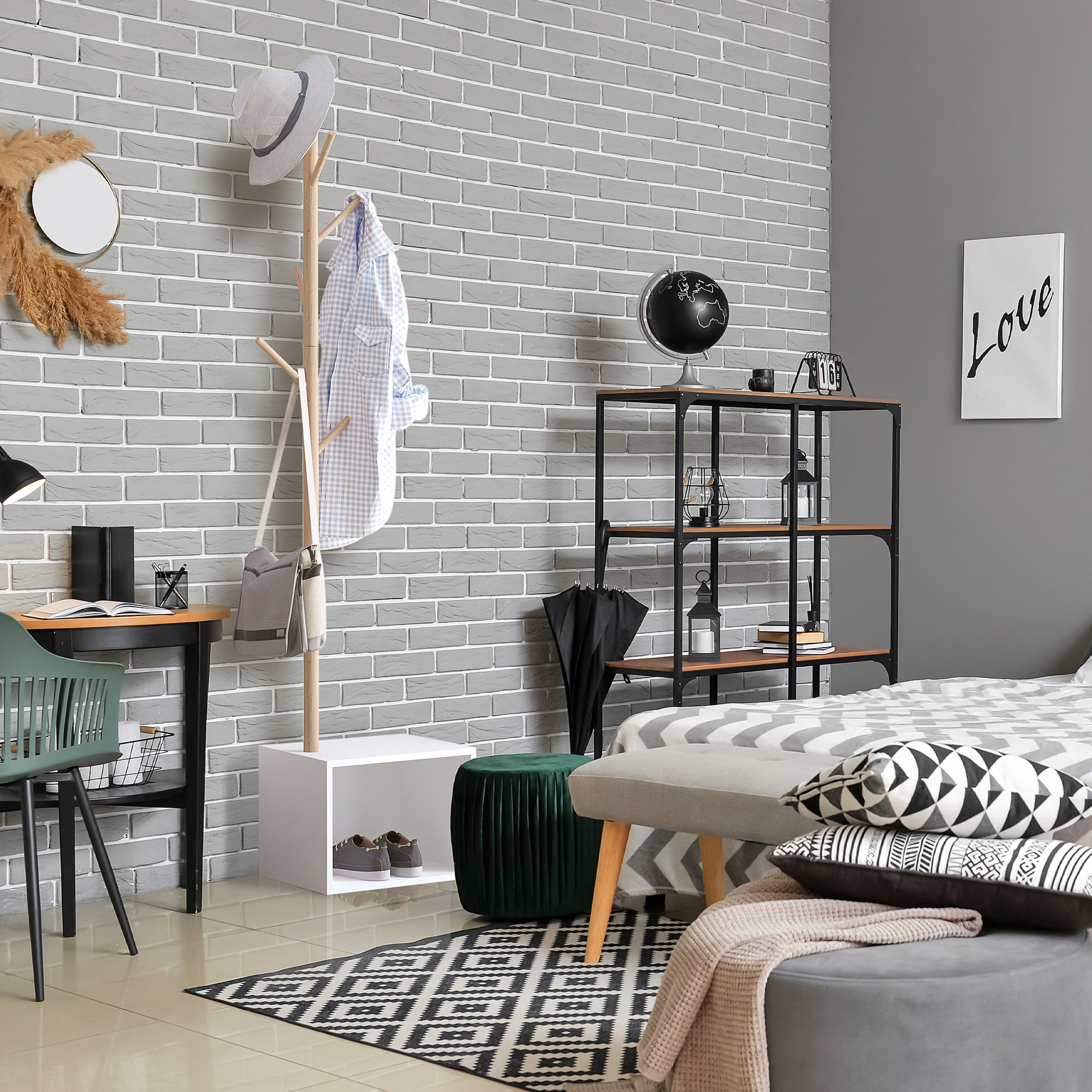  Cuier Dulap pantofi cu 6 Agatatoare in Bambù, Alb, 40x30x180cm [3]