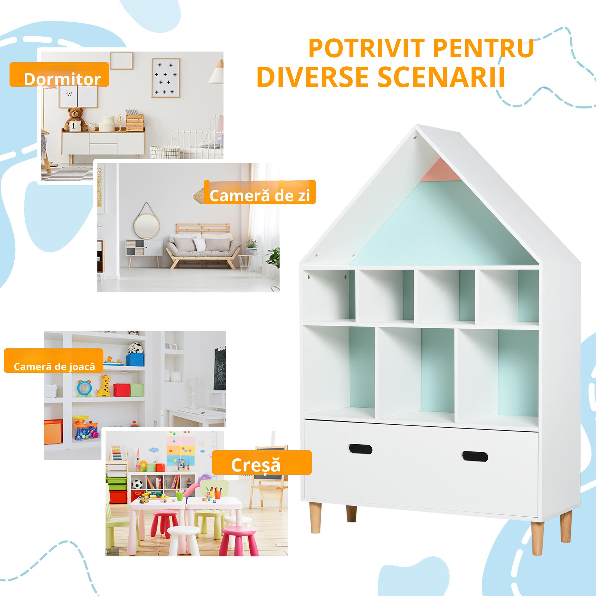  Etajera Organizator pentru Copii cu Compartimente, Biblioteca pentru Carti si Jucarii, Alb [3]