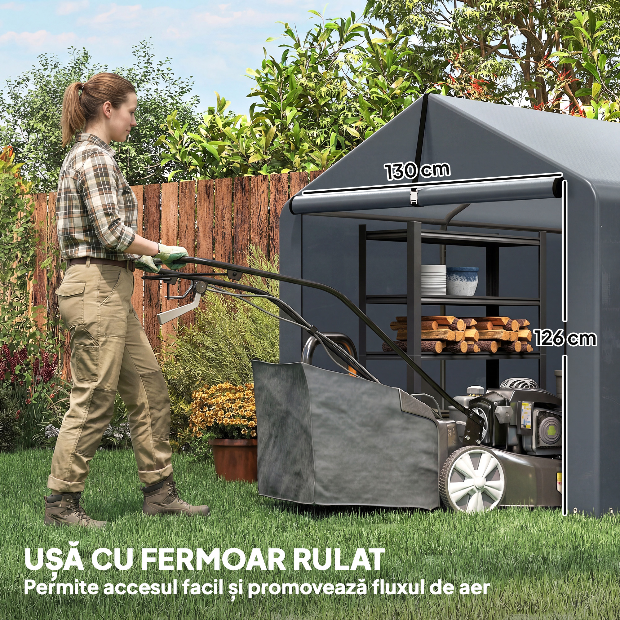  Garaj Motociclete pentru Exterior 1,6x2,2m, Tenta Garaj cu Acoperire Impermeabila, Usa cu Fermoar, pentru Biciclete si Unelte din Otel Zincat, Gri [4]