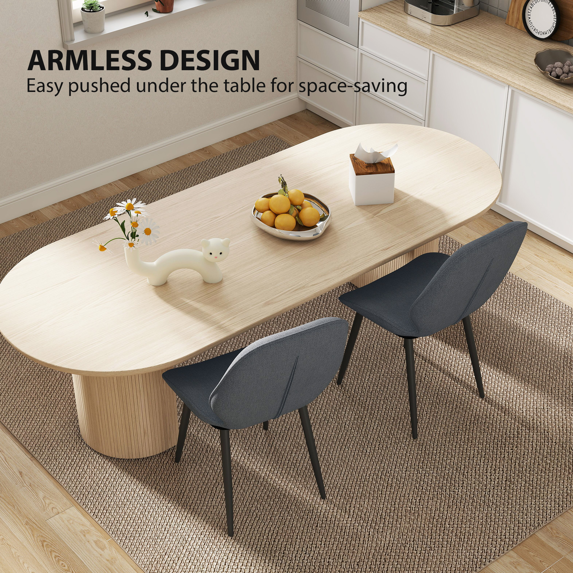  Set 2 Scaune cu Spatar Curbat, Scaune Moderne de Bucatarie in Material Textil de Tip In cu Picioare de Otel pentru Sufragerie, 46x56x86 cm, Gri si Negru [6]