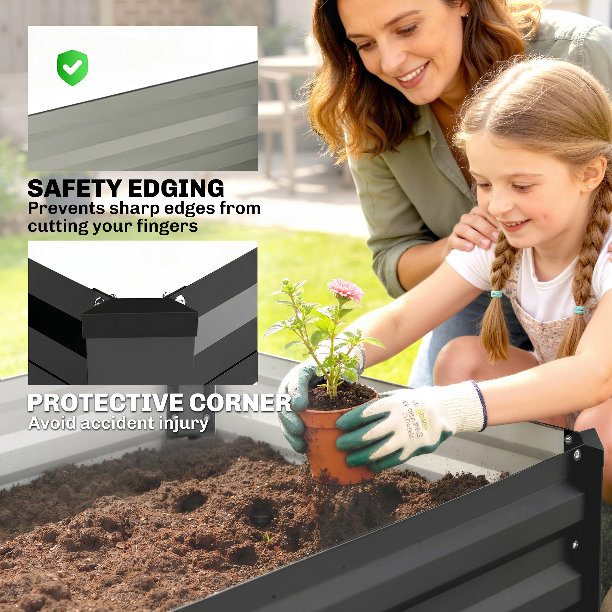  Set de 2 jardiniere pentru gradina cu fund deschis, din otel galvanizat, 100x60x30cm, gri [5]