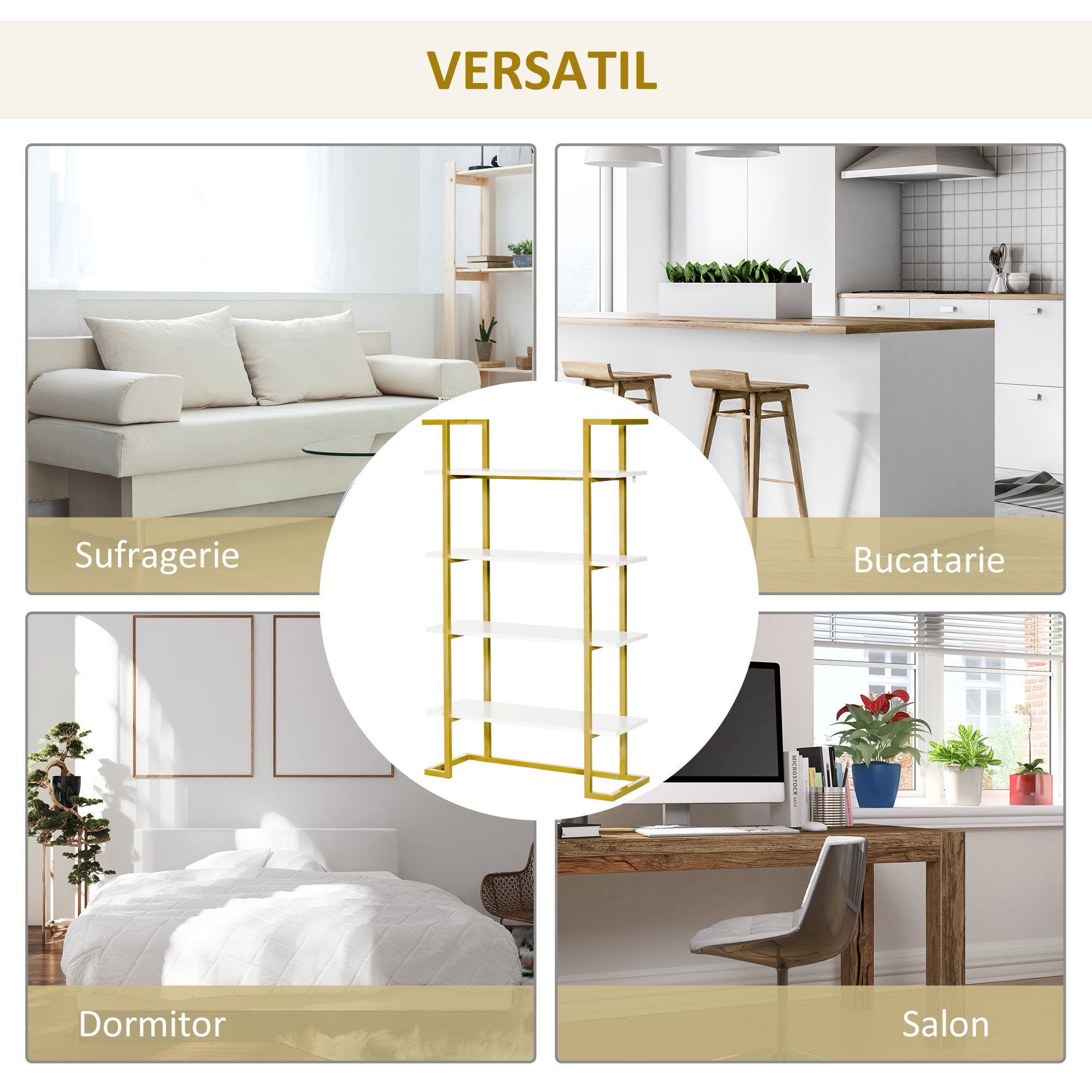  Raft 4 Niveluri - Lemn & Otel Auriu, Elegant si Multifunctional [4]