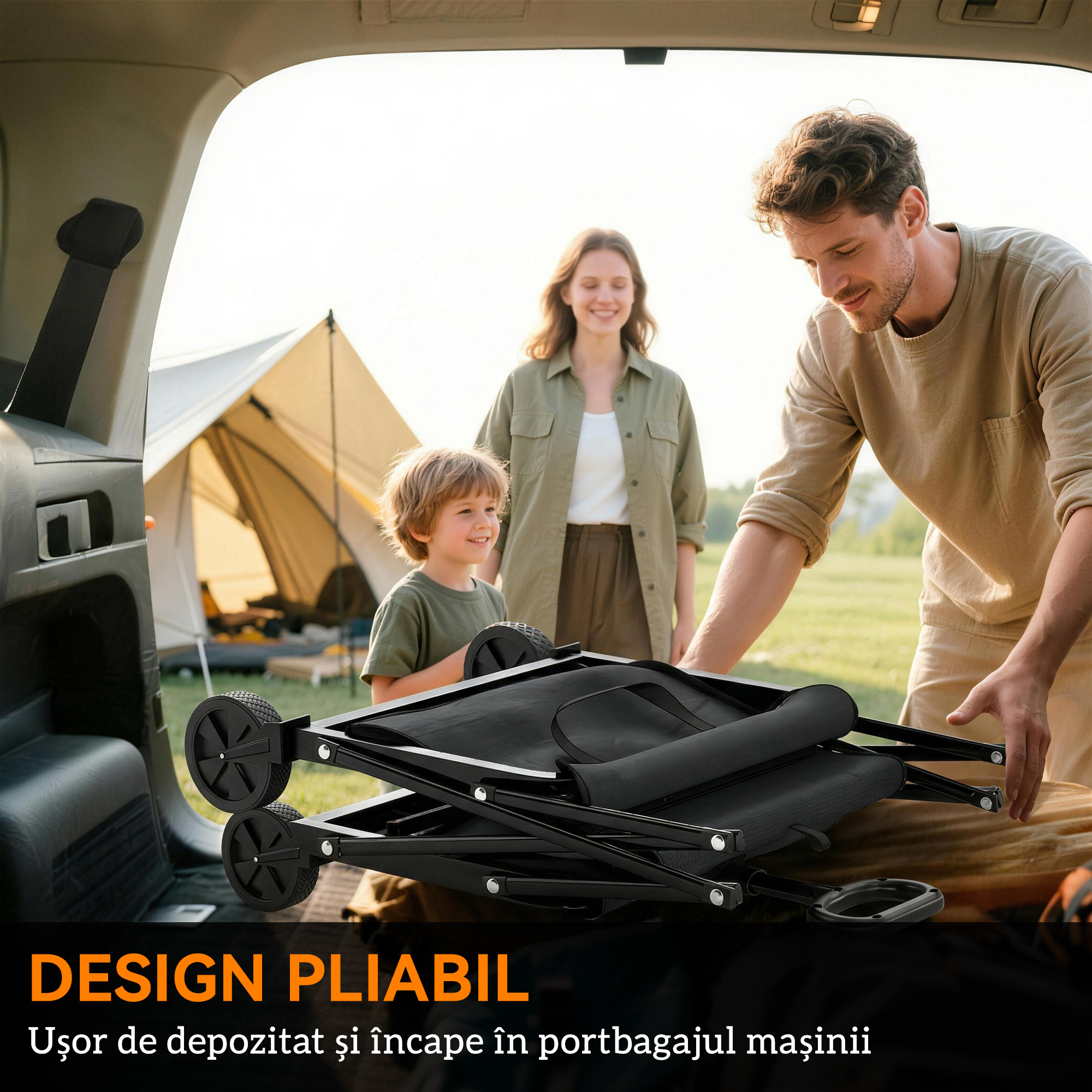  Carucior de Gradina 80L Pliabil cu Maner Reglabil, din Metal si tesatura Oxford, 78x47.5x92 cm, Negru [3]