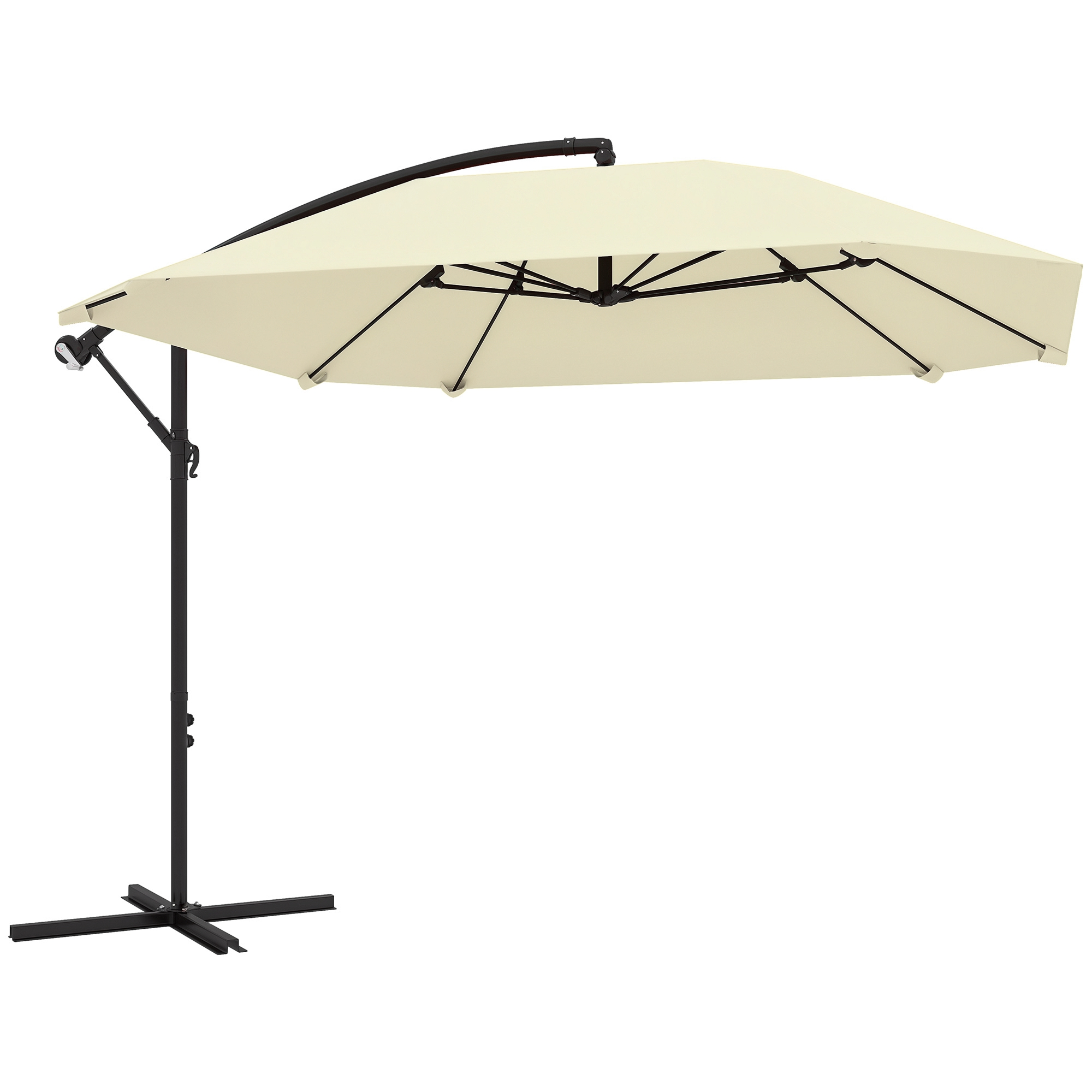 Umbrele -  Umbrela de Soare Suspendata cu Baza in Cruce, Articulatie Tip Banana si Manivela, 304x260x245 cm, Alb Crem