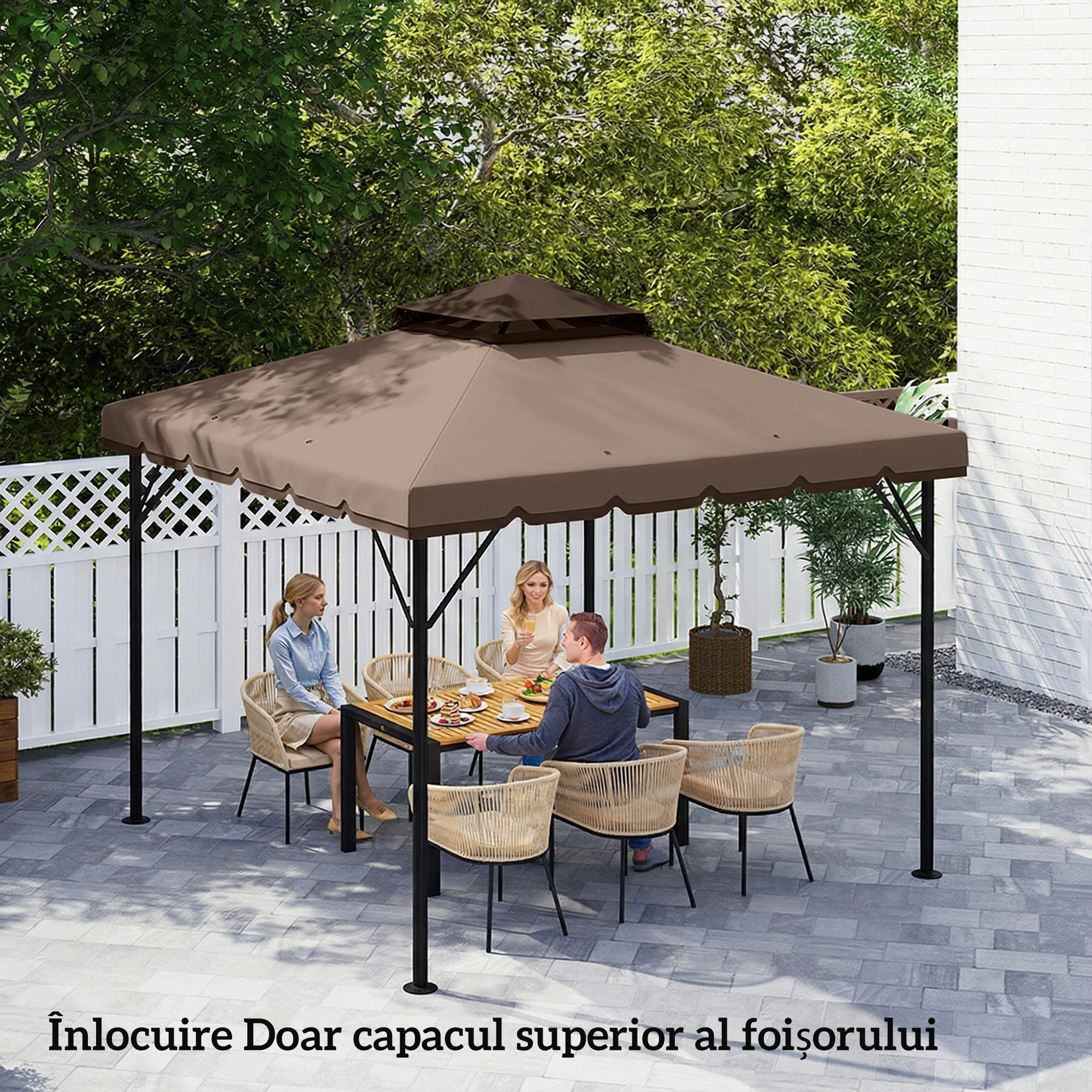  Husa de Rezerva pentru Foisor 3x3 m din Gradina, Acoperis Dublu Rezistent la Apa din Poliester 180g/㎡ Anti-UV 30+ cu 8 Gauri de Drenaj, Casmir [7]