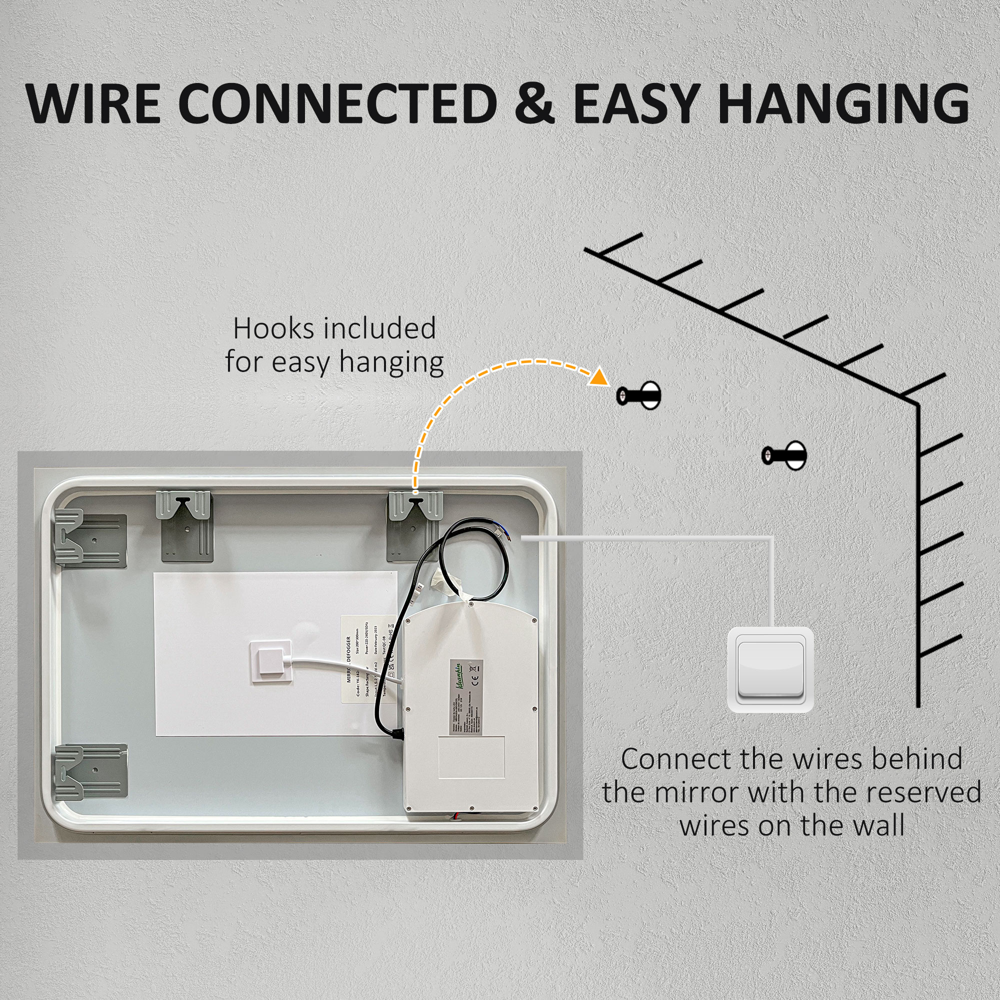  Oglinda de Baie Iluminata 800 x 600 mm cu Iluminare din Spate cu Lumini LED, Oglinda de Baie de Perete cu 3 Lumini, Intrerupator Tactil Reglabil, Folie de Dezaburire, Orizontala/Verticala [8]