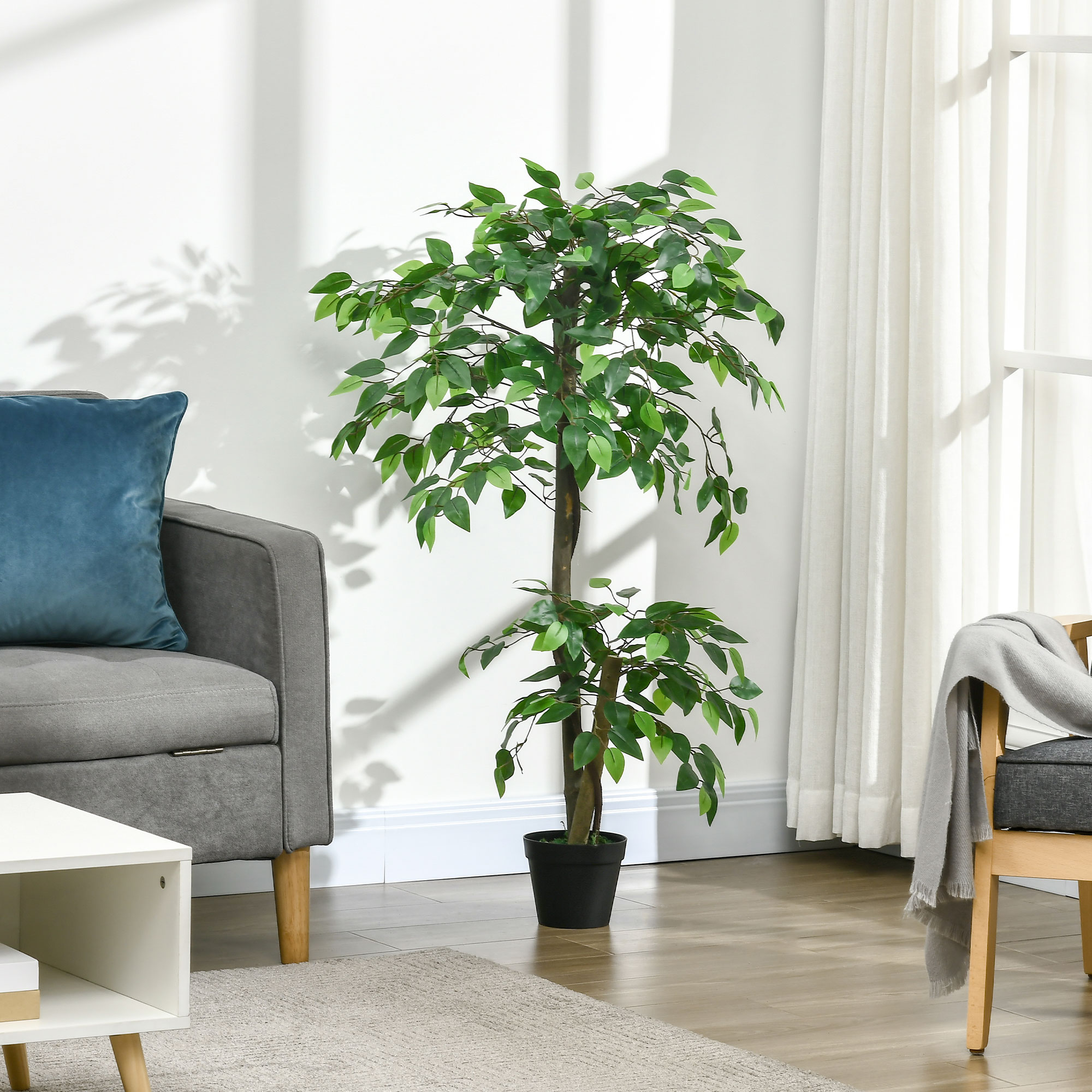 Planta Artificiala  Arbore de Ceai cu 546 de Frunze Realistice si Ghiveci din Ciment 120 cm Verde [1]