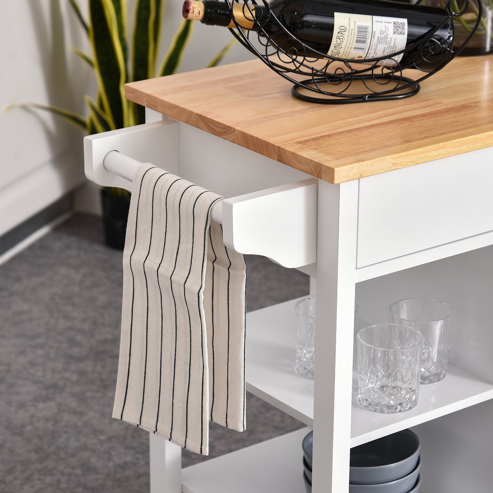  carucior bucatarie, din lemn, 66x39,5x86,5cm, alb [6]