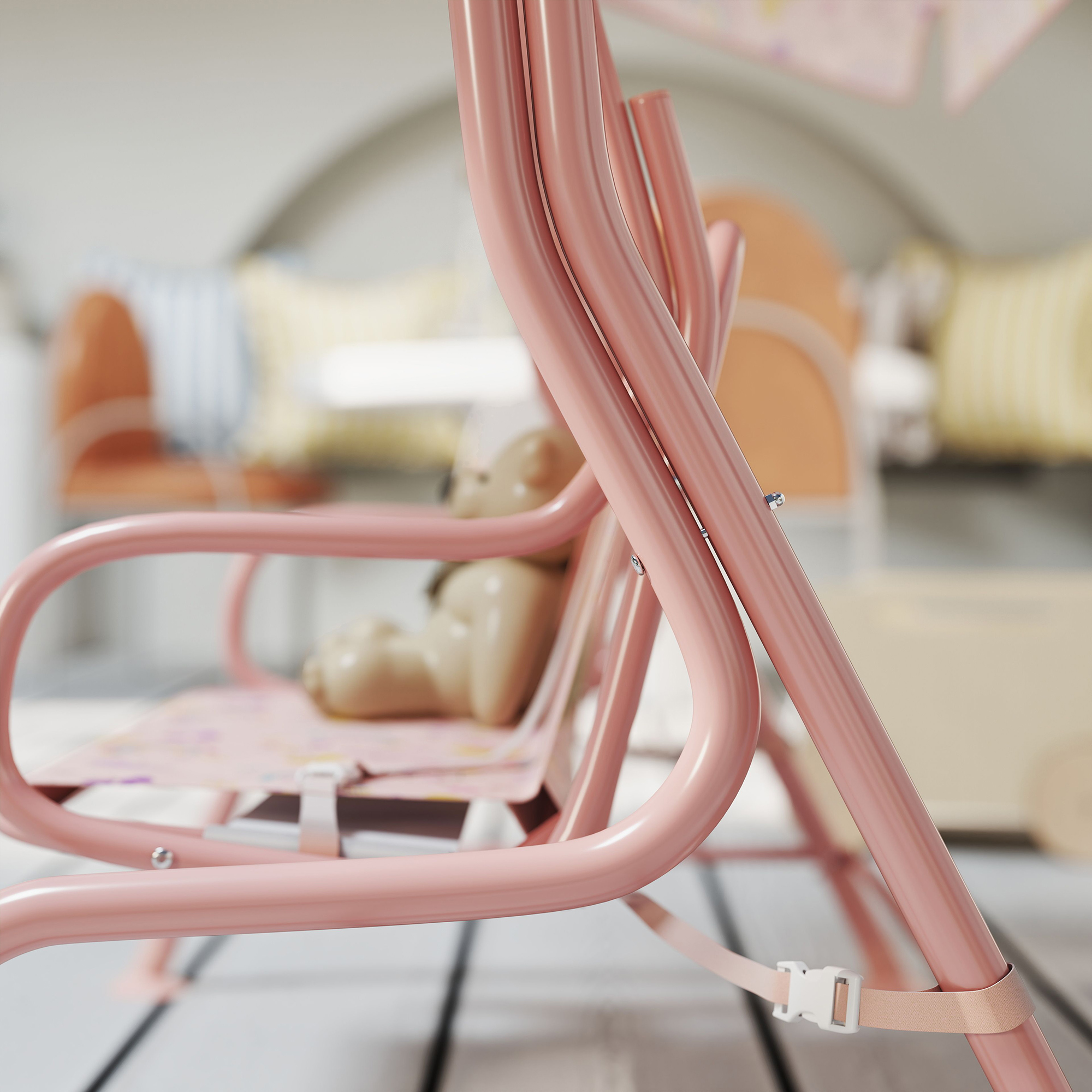  Leagan pentru Copii cu Copertina Reglabila si Centura de Siguranta, 120x112x75 cm, Roz [8]