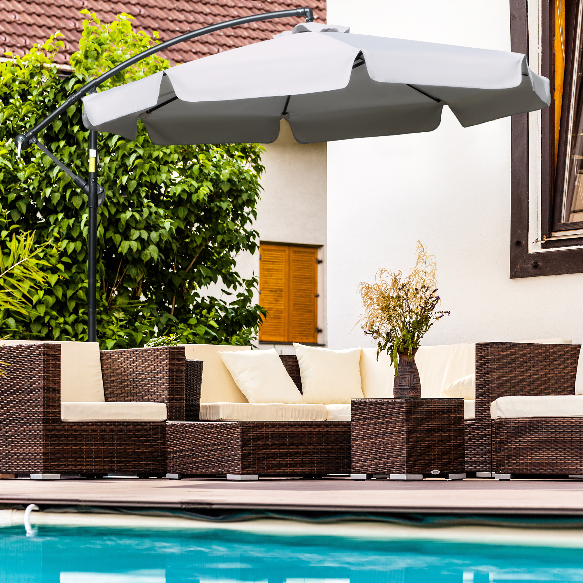  Umbrela de gradina suspendata cu deschidere cu manivela, din metal si poliester, Ø2,7x2,7 m, gri [1]